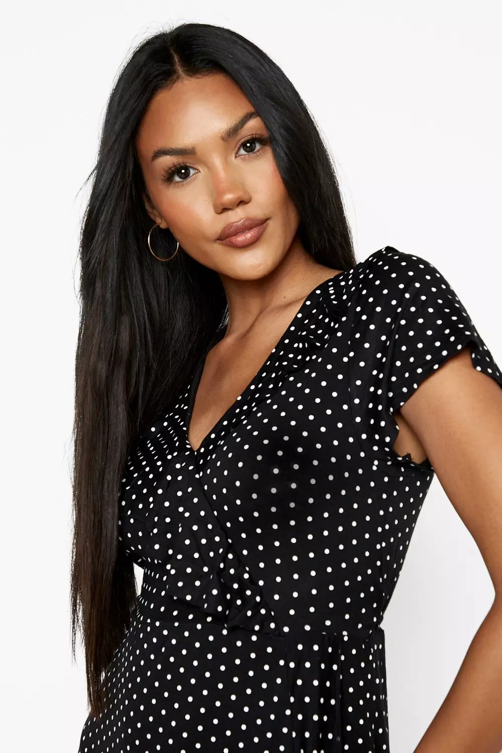 Polka dot wrap hotsell front ruffle tea dress