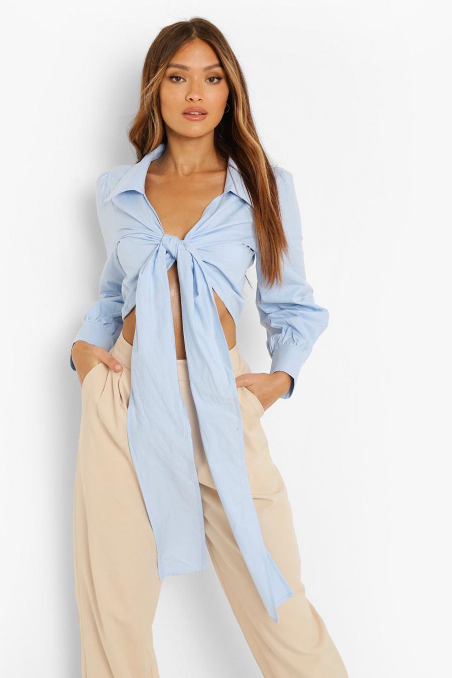 Sky blue Tie Front Blouse image number 1