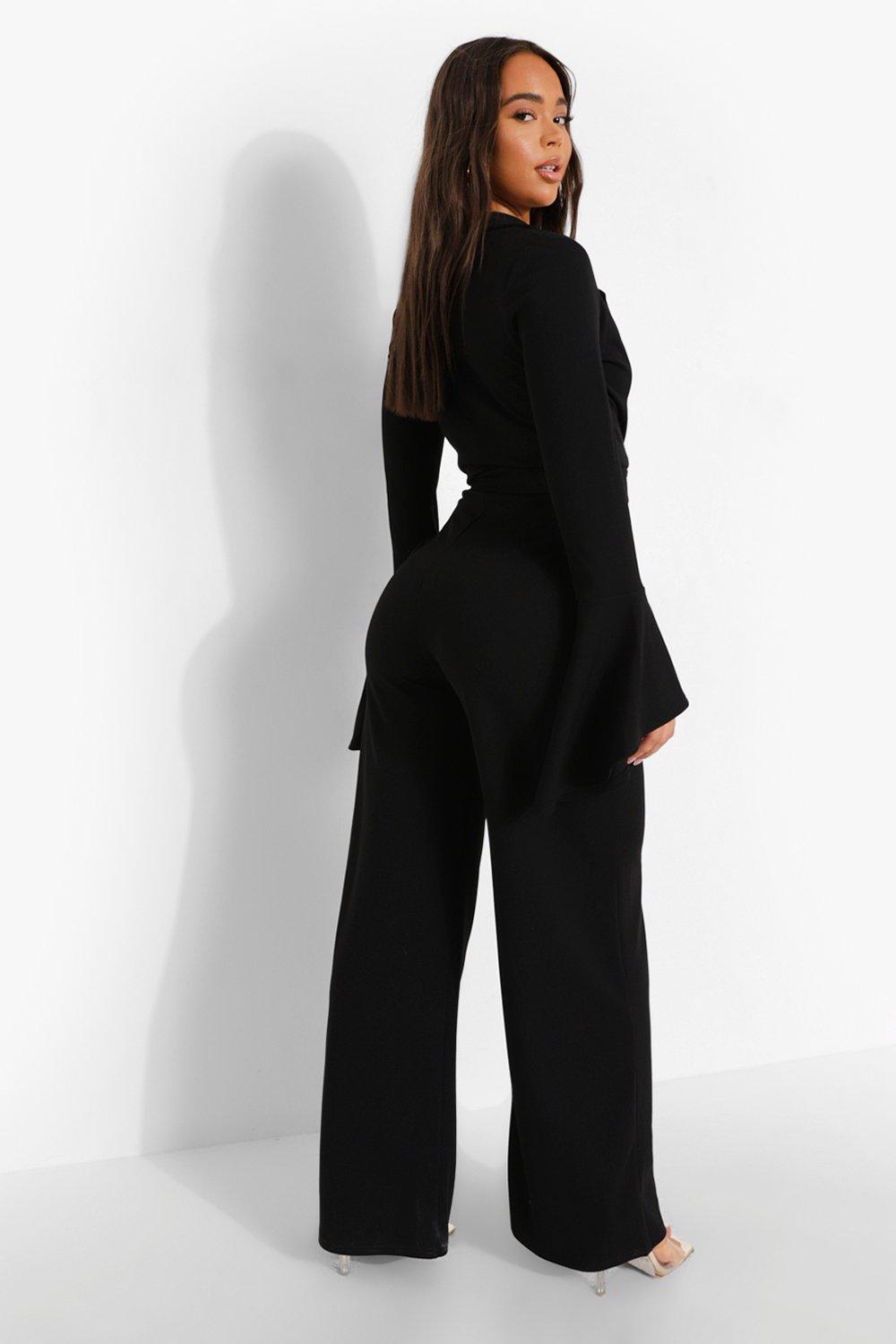 Plus Woven Puff Sleeve Belted Taper Jumpsuit