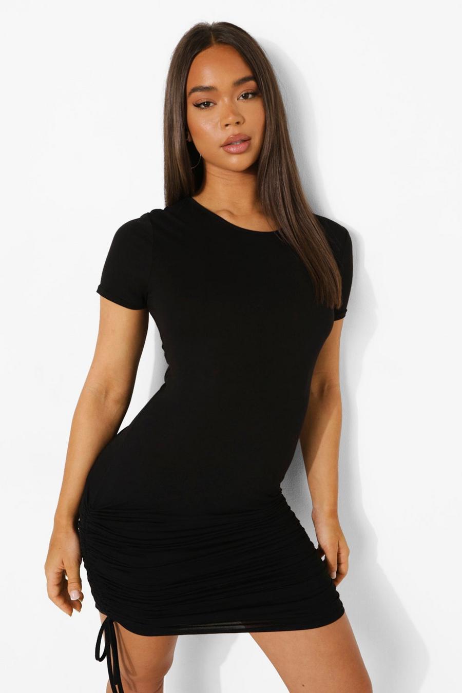 Black Side Ruched Short Sleeve Midaxi Dress image number 1