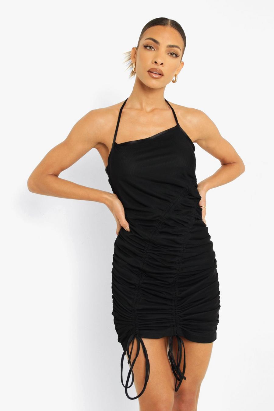Black Strappy Ruched Detail Mini Dress image number 1