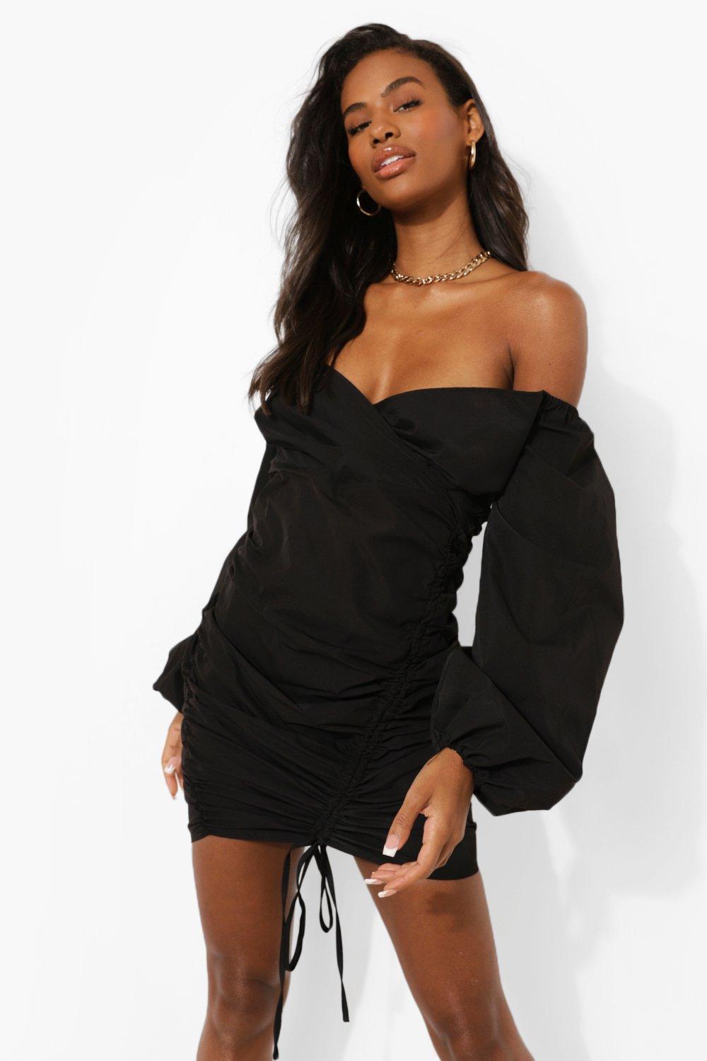 Ruched wrap shop mini dress