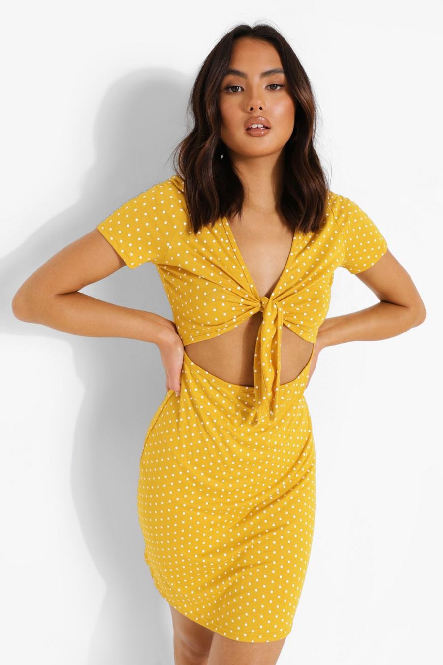 Mustard Polka Dot Tie Front Sun Dress image number 1