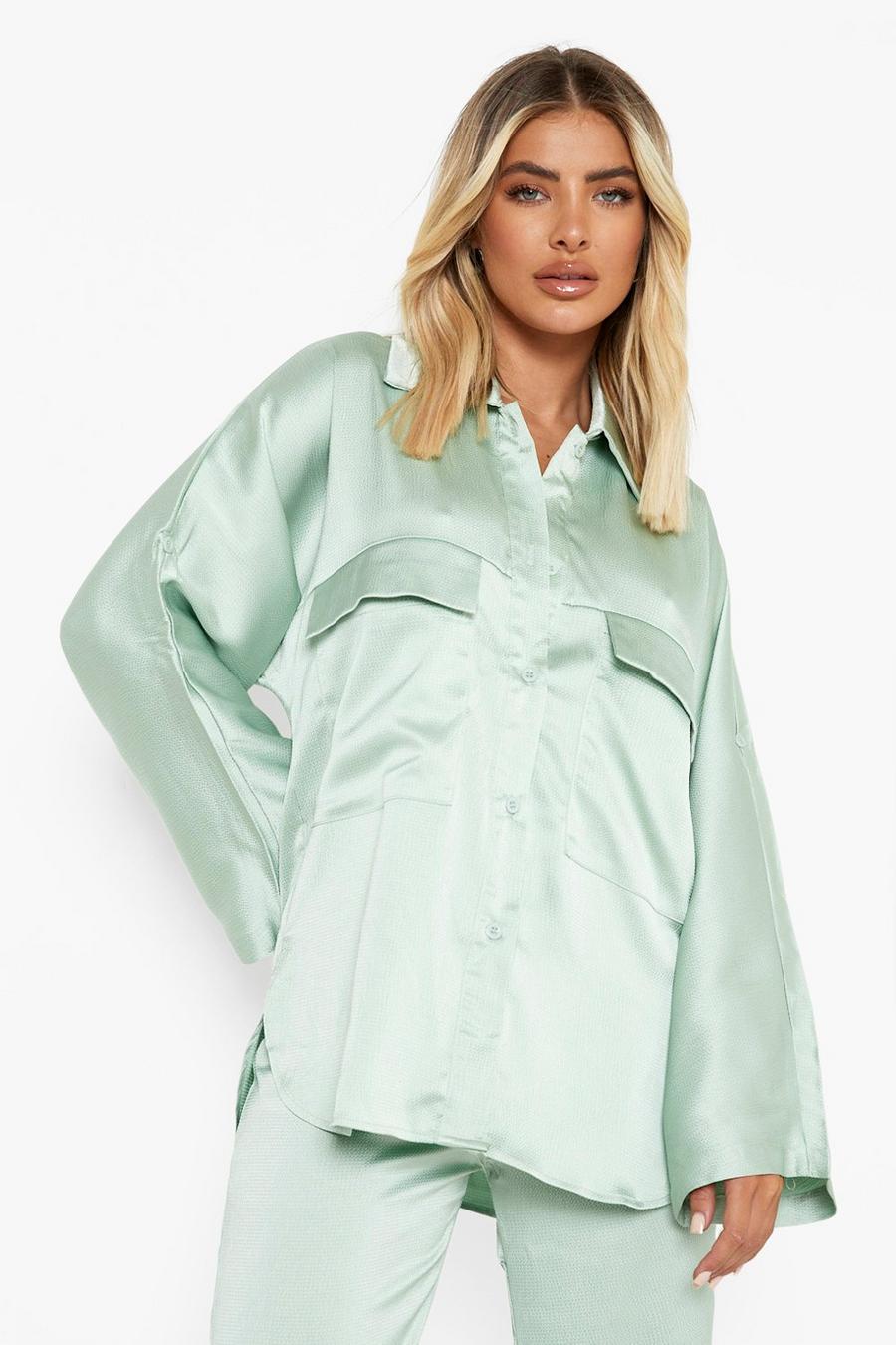 Mint Textured Woven Oversized Utility Shirt image number 1