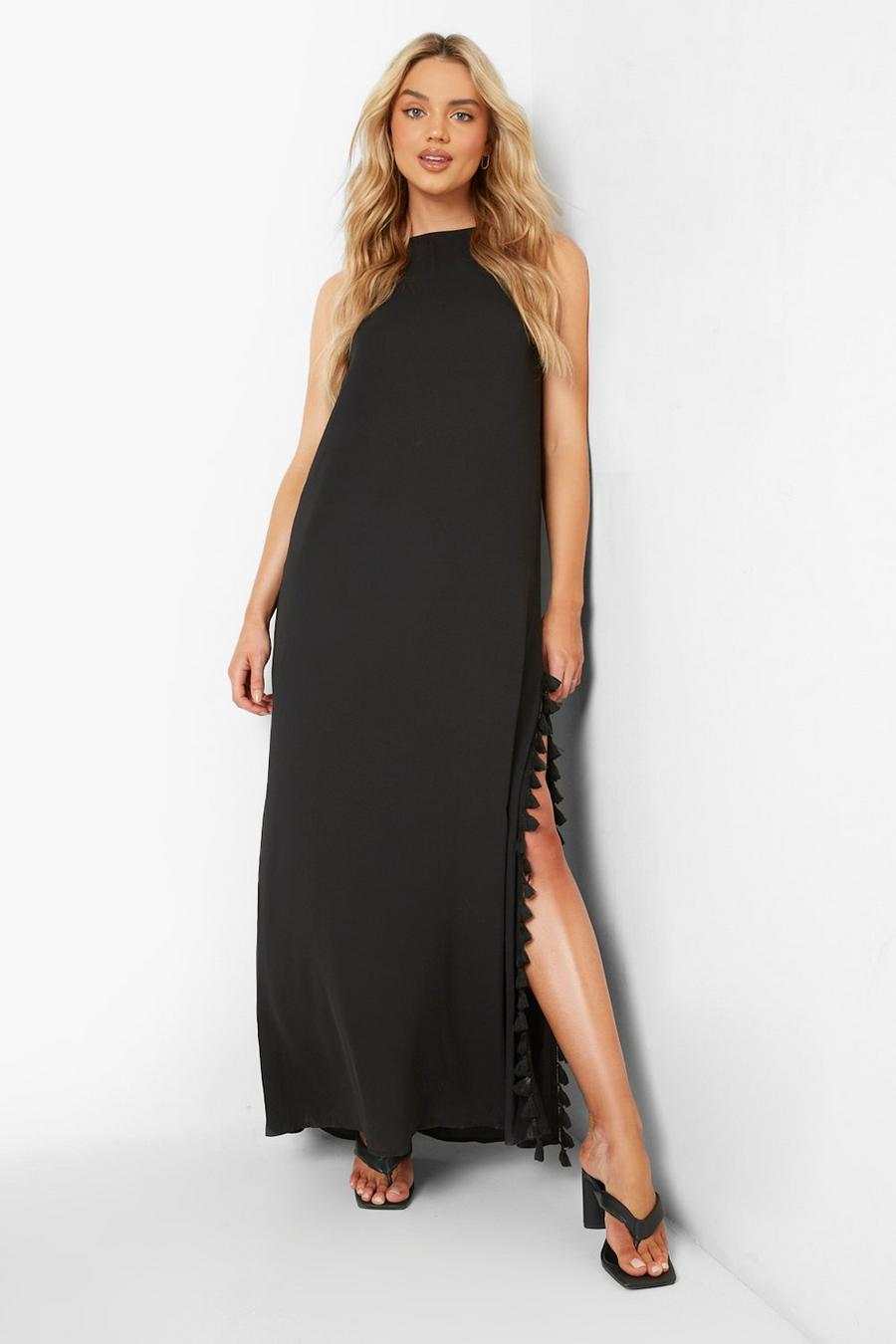 Black Tassel Side Split Maxi Dress image number 1