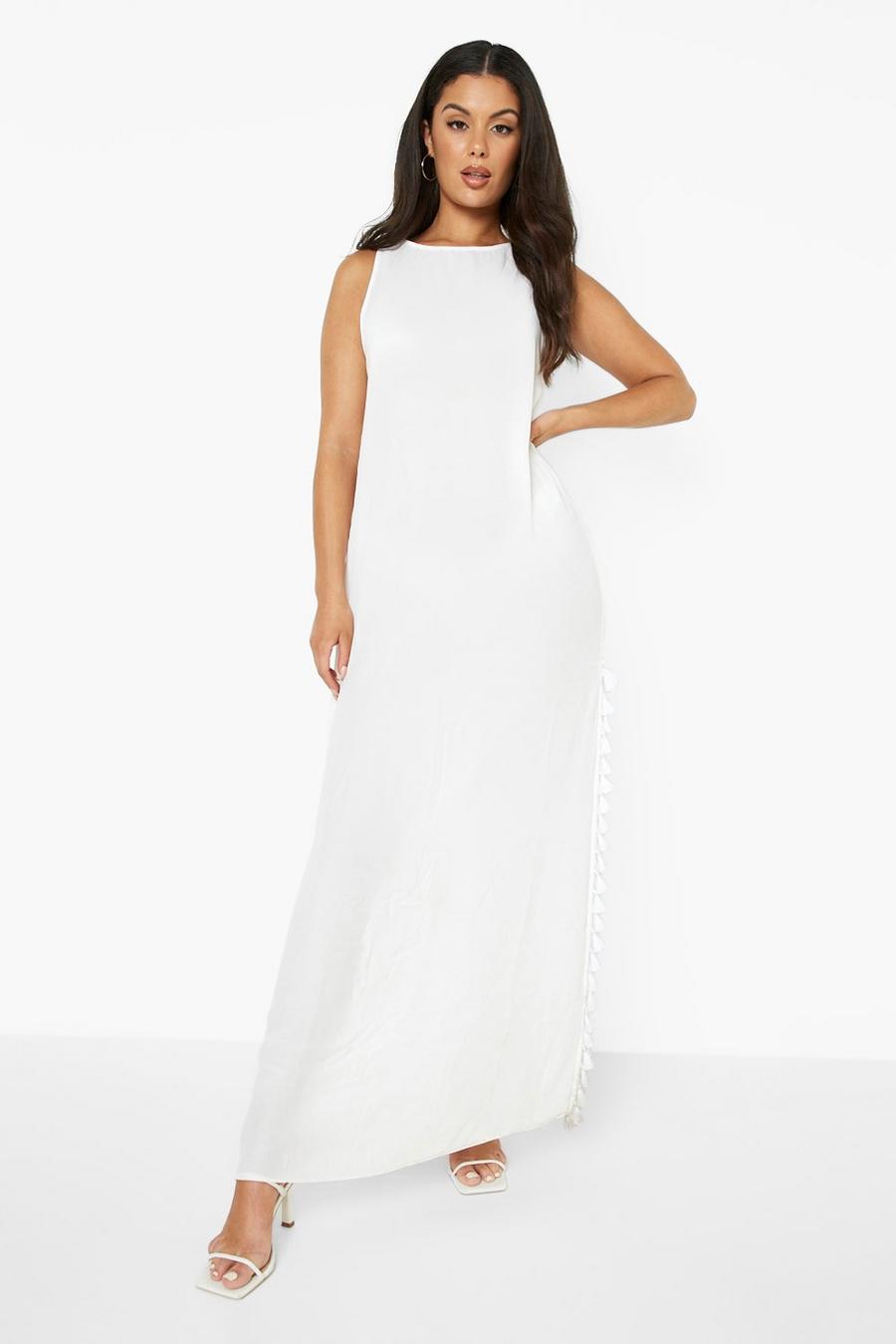 White Tassel Side Split Maxi Dress