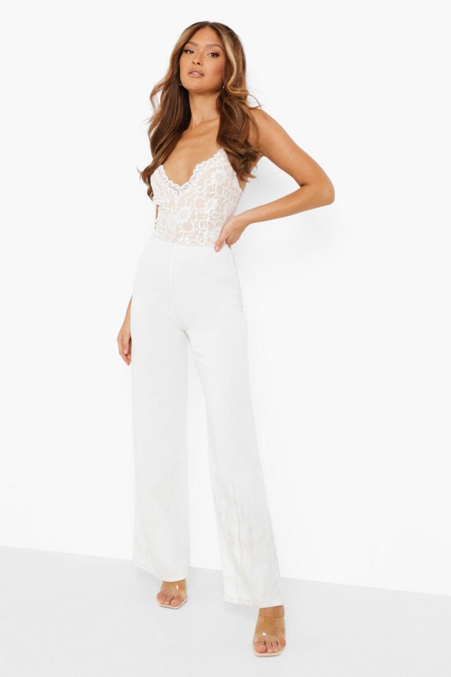 White Strappy Lace Wide Leg Jumpsuit image number 1