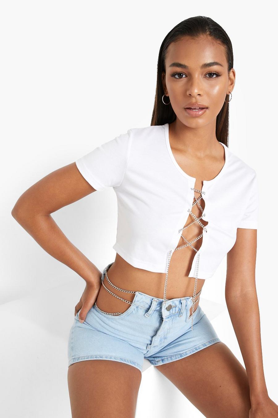 Ivory Chain Lace Up Crop Top image number 1