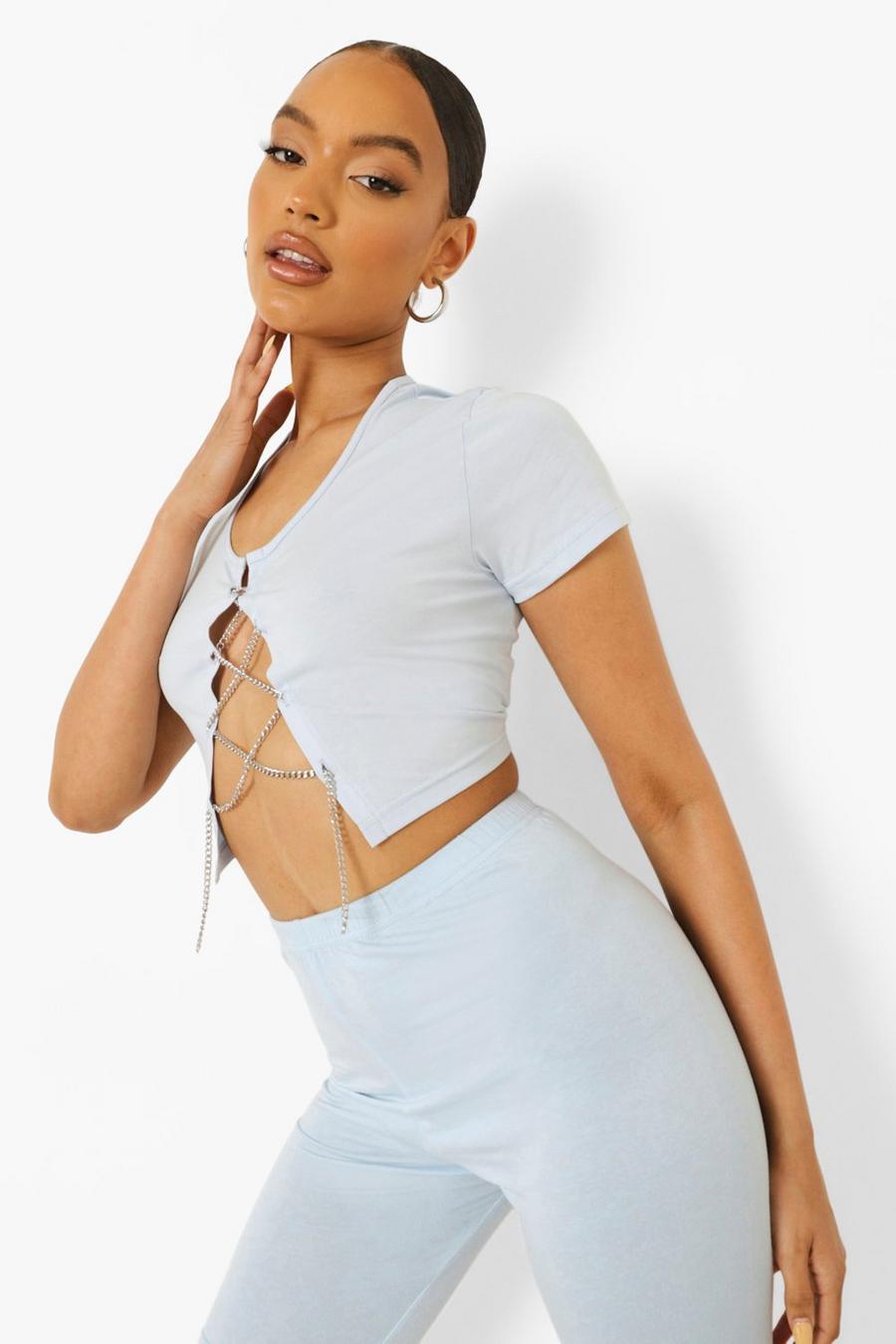 Light blue Chain Lace Up Crop Top image number 1