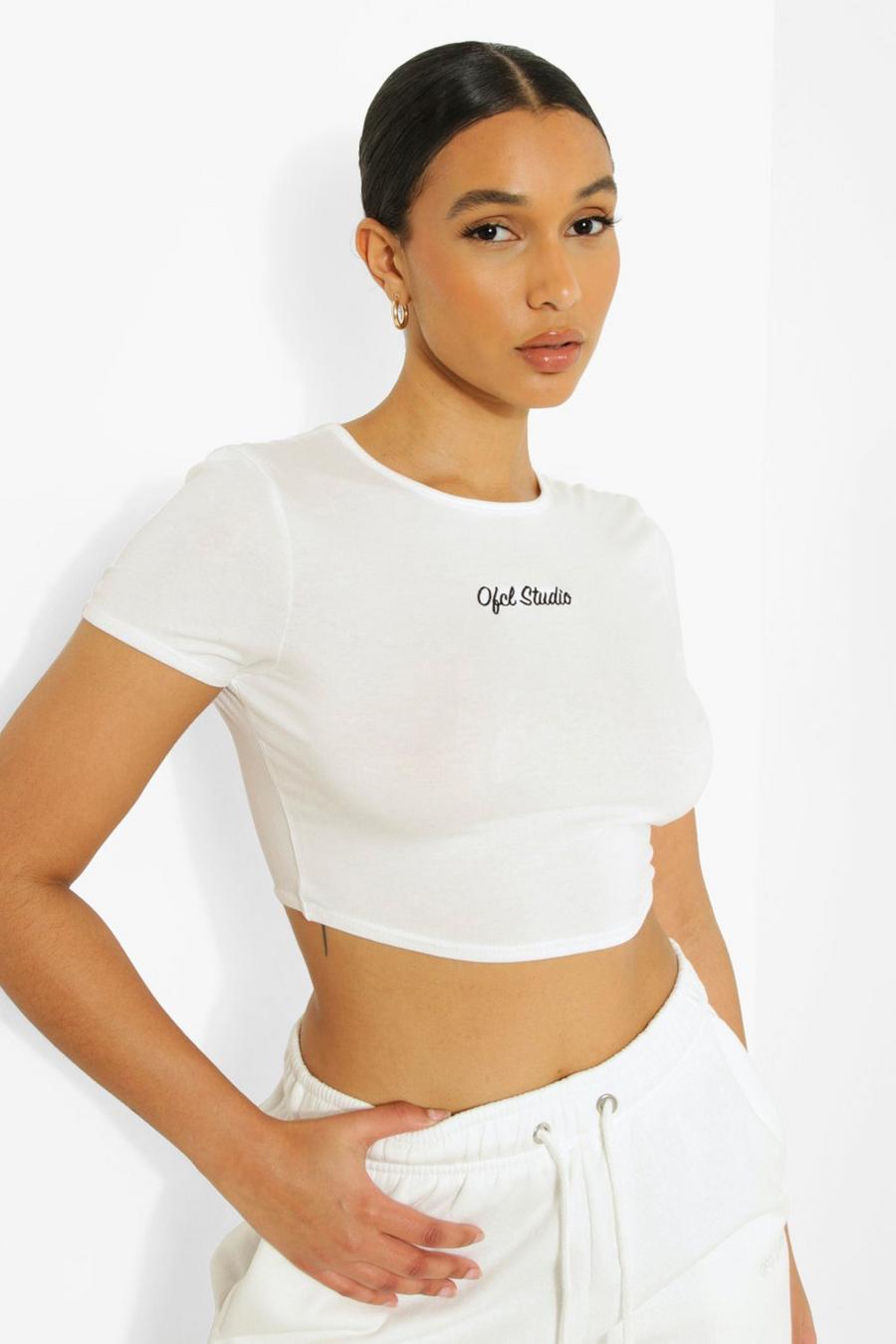 Crop top à manches courtes Ofcl Studio, Ivory image number 1
