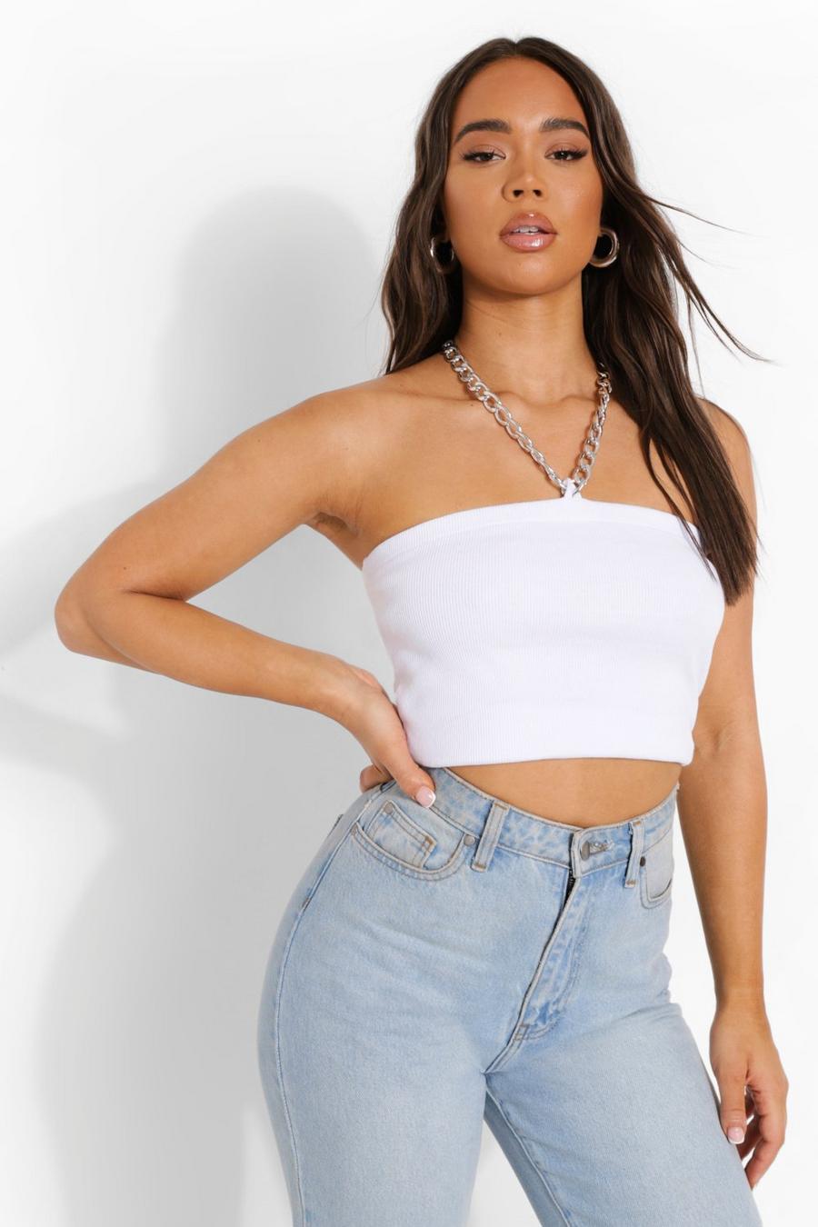 White Chain Halter Neck Top image number 1