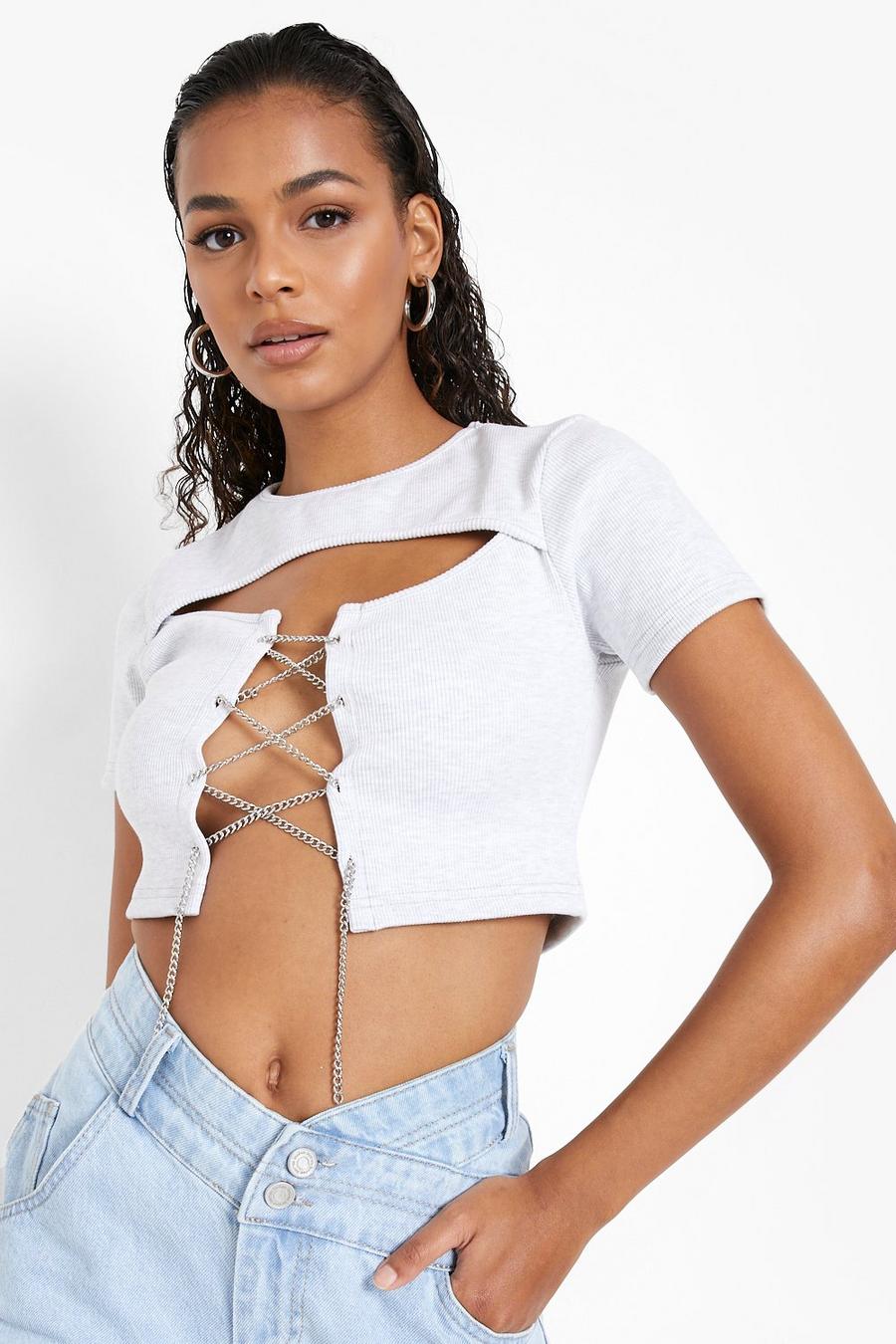 Light grey Chain Lace Up Crop Top image number 1