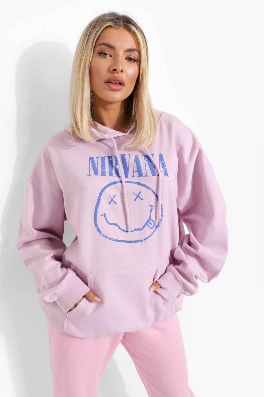 Felpa con cappuccio con stampa ufficiale Nirvana, Light pink image number 1