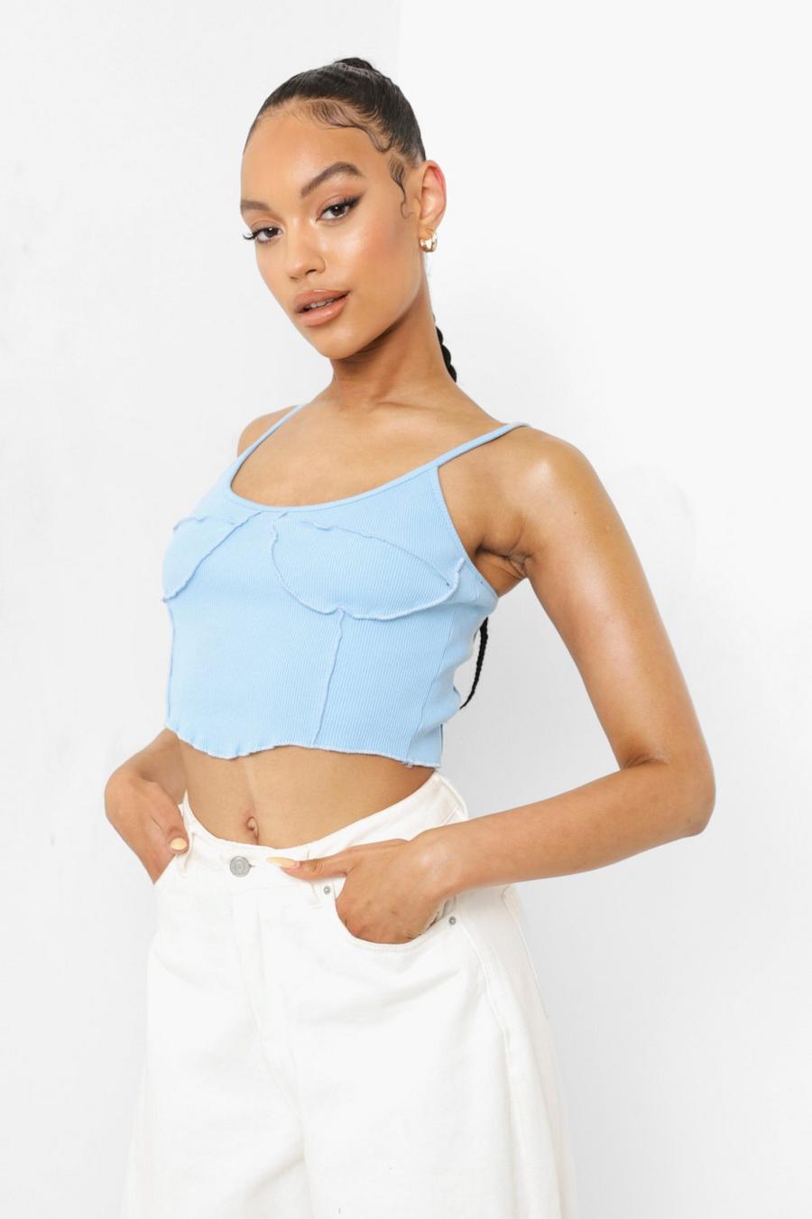 Light blue Corset Detail Rib Crop Top image number 1