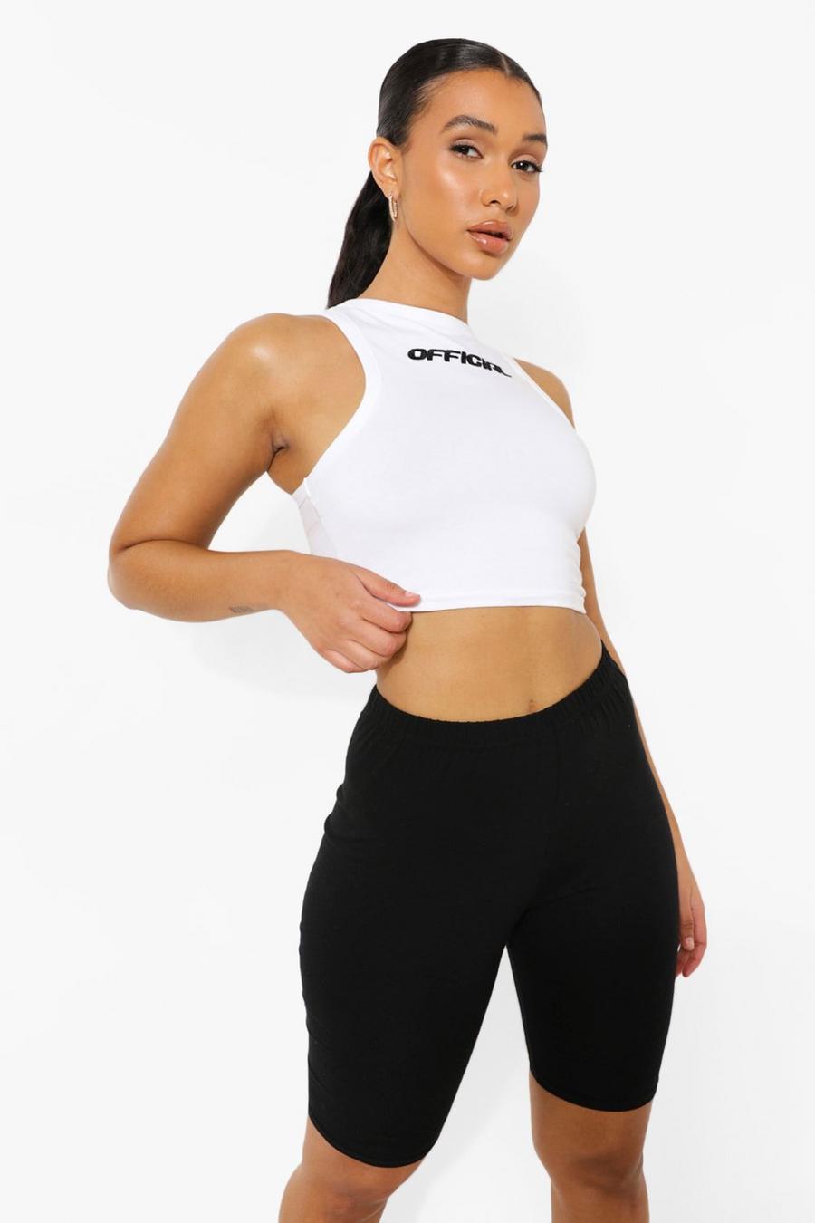 White Official Embroidered Racer Crop Top image number 1