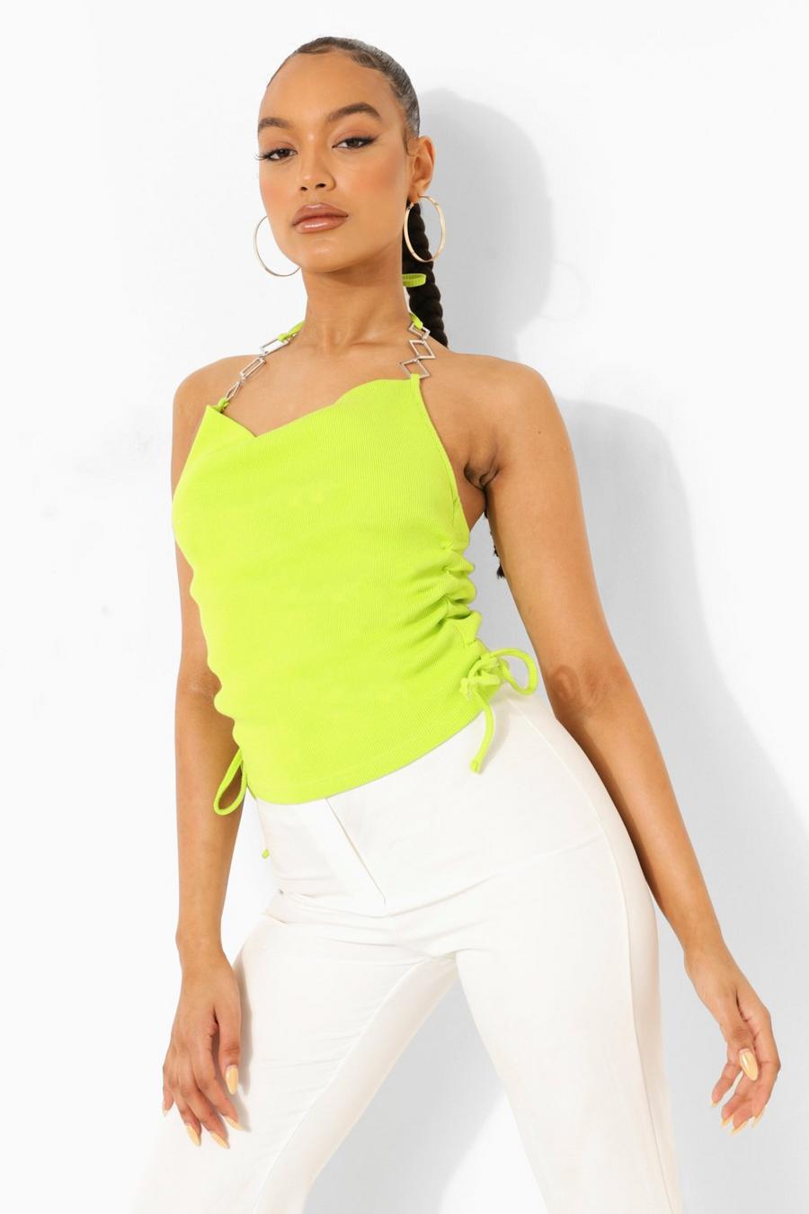 Lime Chain Detail Halter Neck Top image number 1