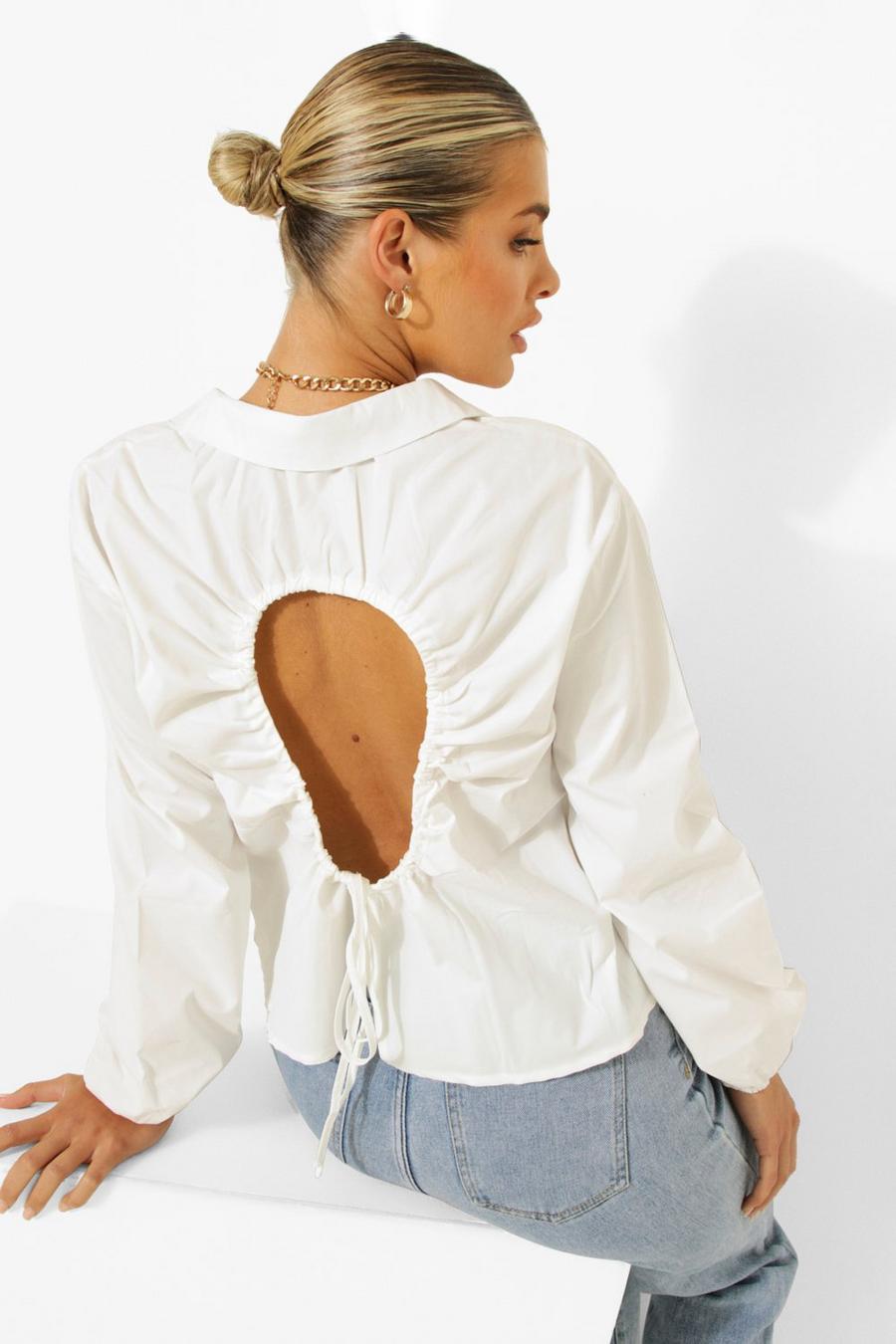 White Ruched Back Cut Out Shirt image number 1