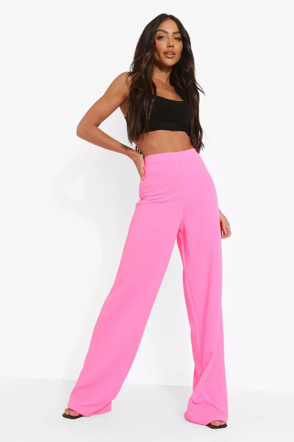 Neon High Waist Crepe Wide Leg Trousers