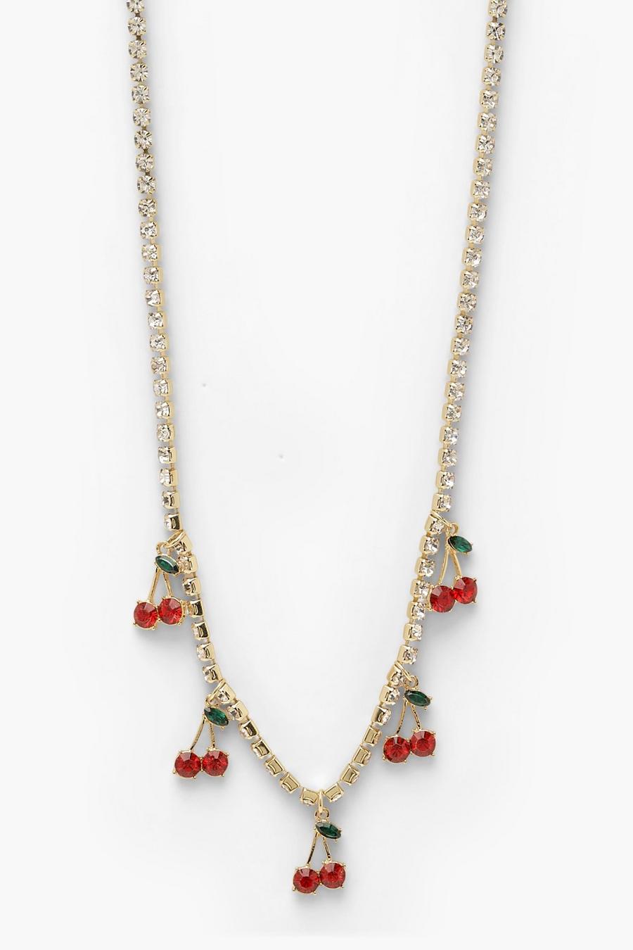 Gold Diamante Cherry Drop Necklace image number 1