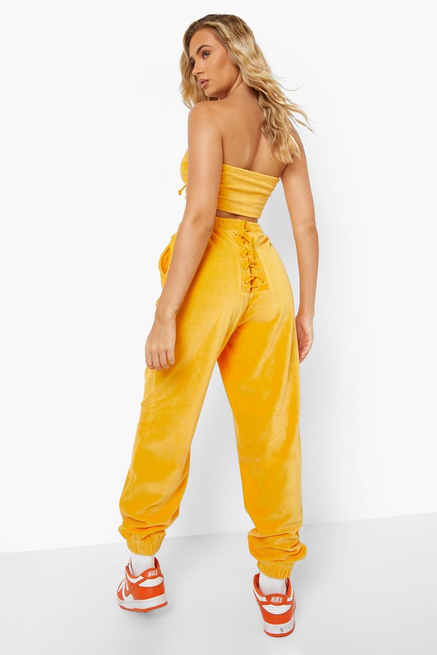Orange Official Velour Lace Up Track Pants image number 1