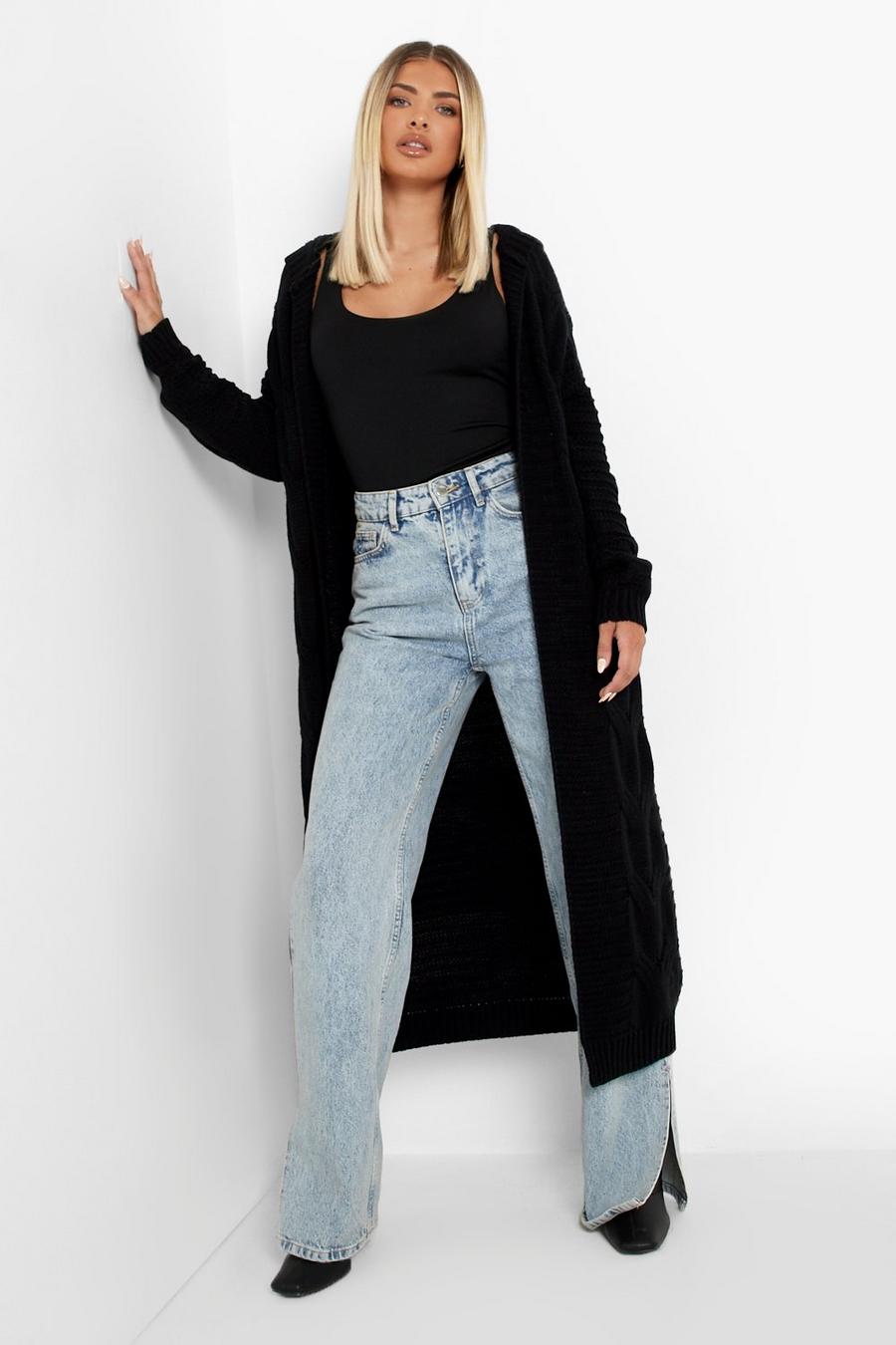 Black Cable Hooded Maxi Cardigan