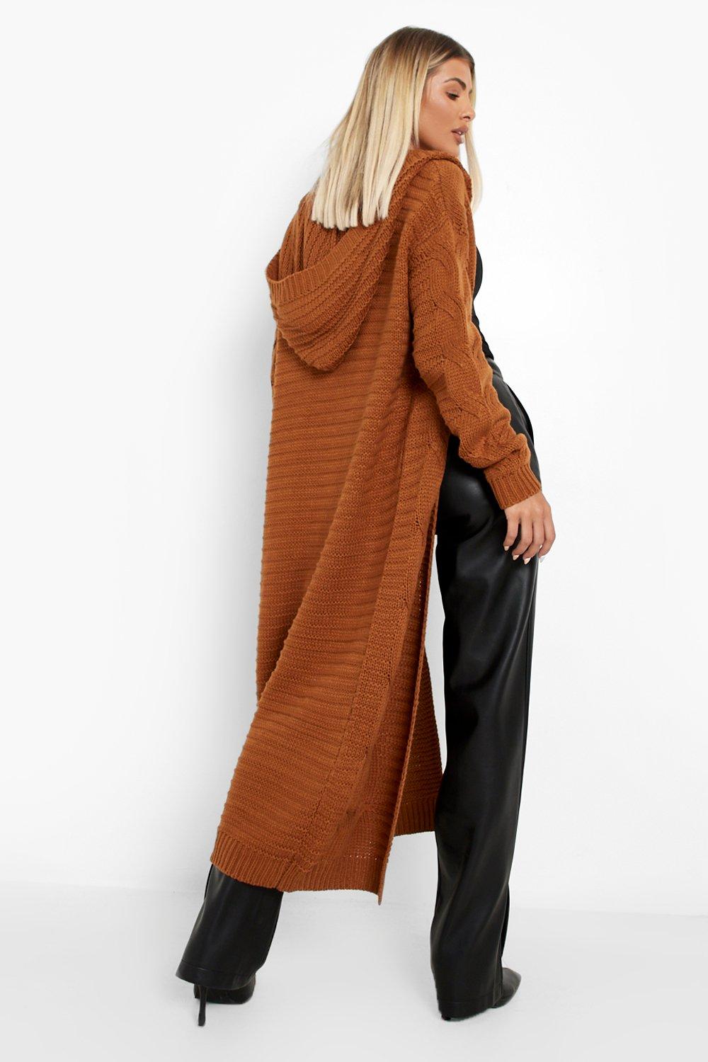 Cable Hooded Maxi Cardigan