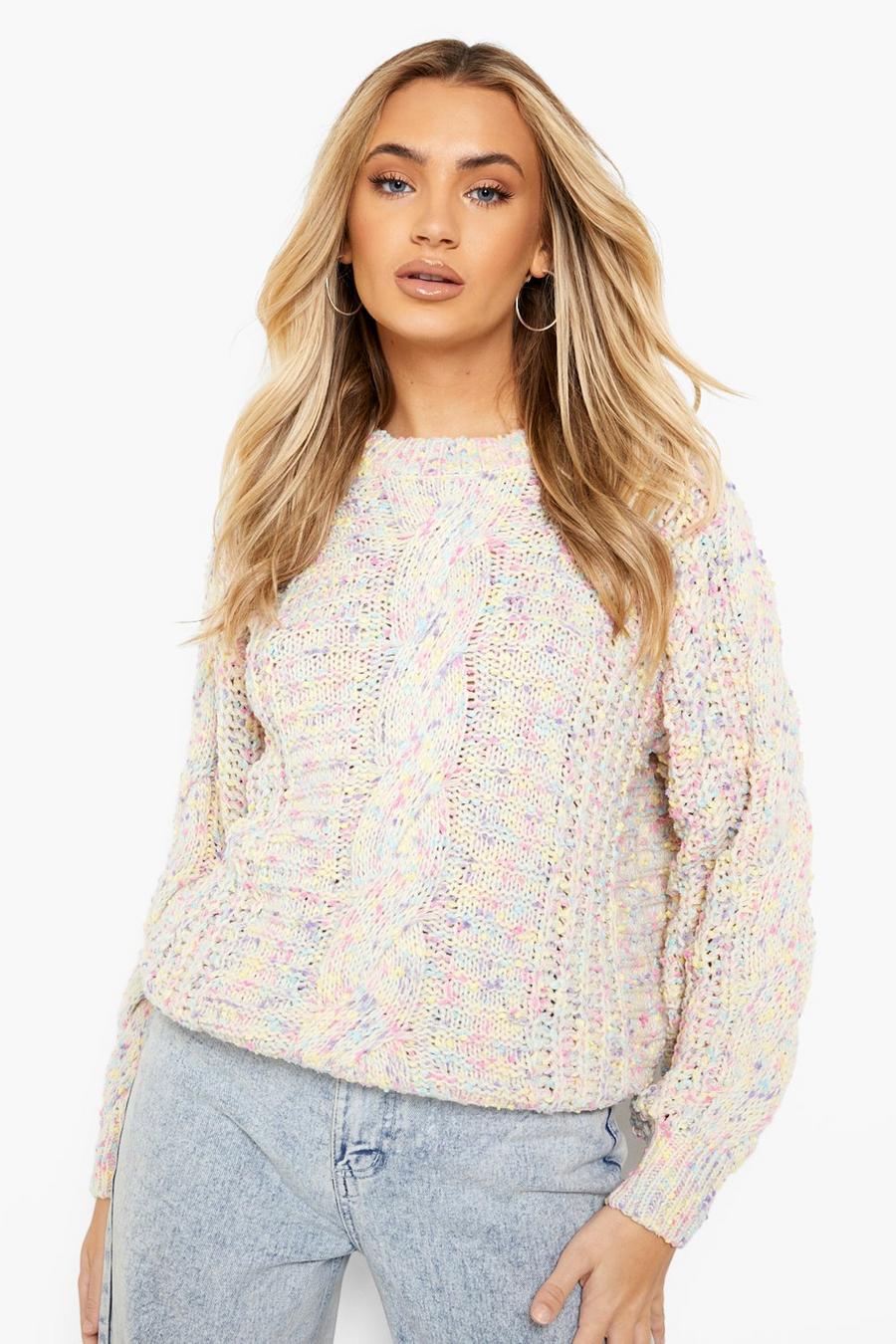 Pink Rainbow Cable Knit Sweater