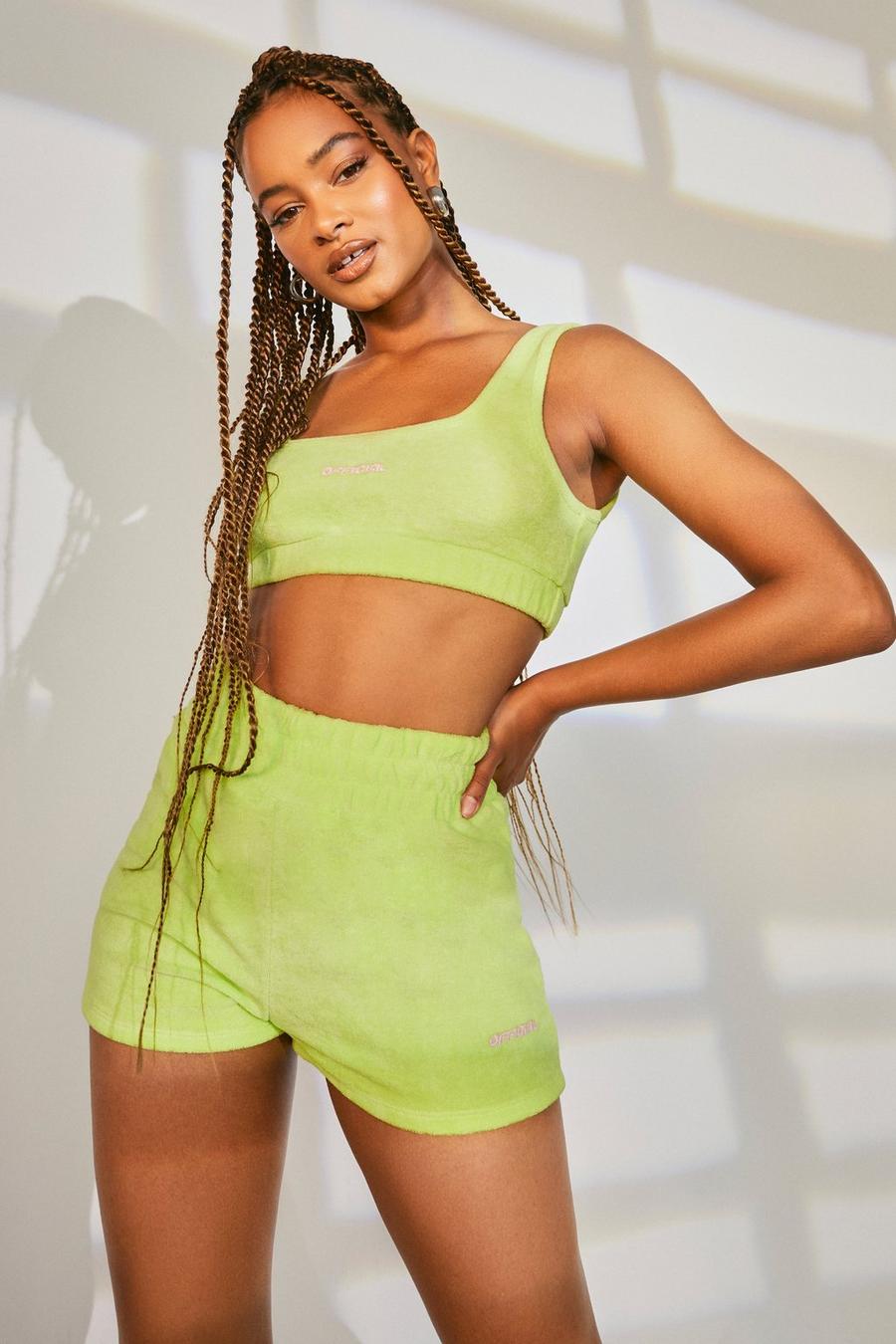 Lime Official Crop top och shorts i frottétyg image number 1