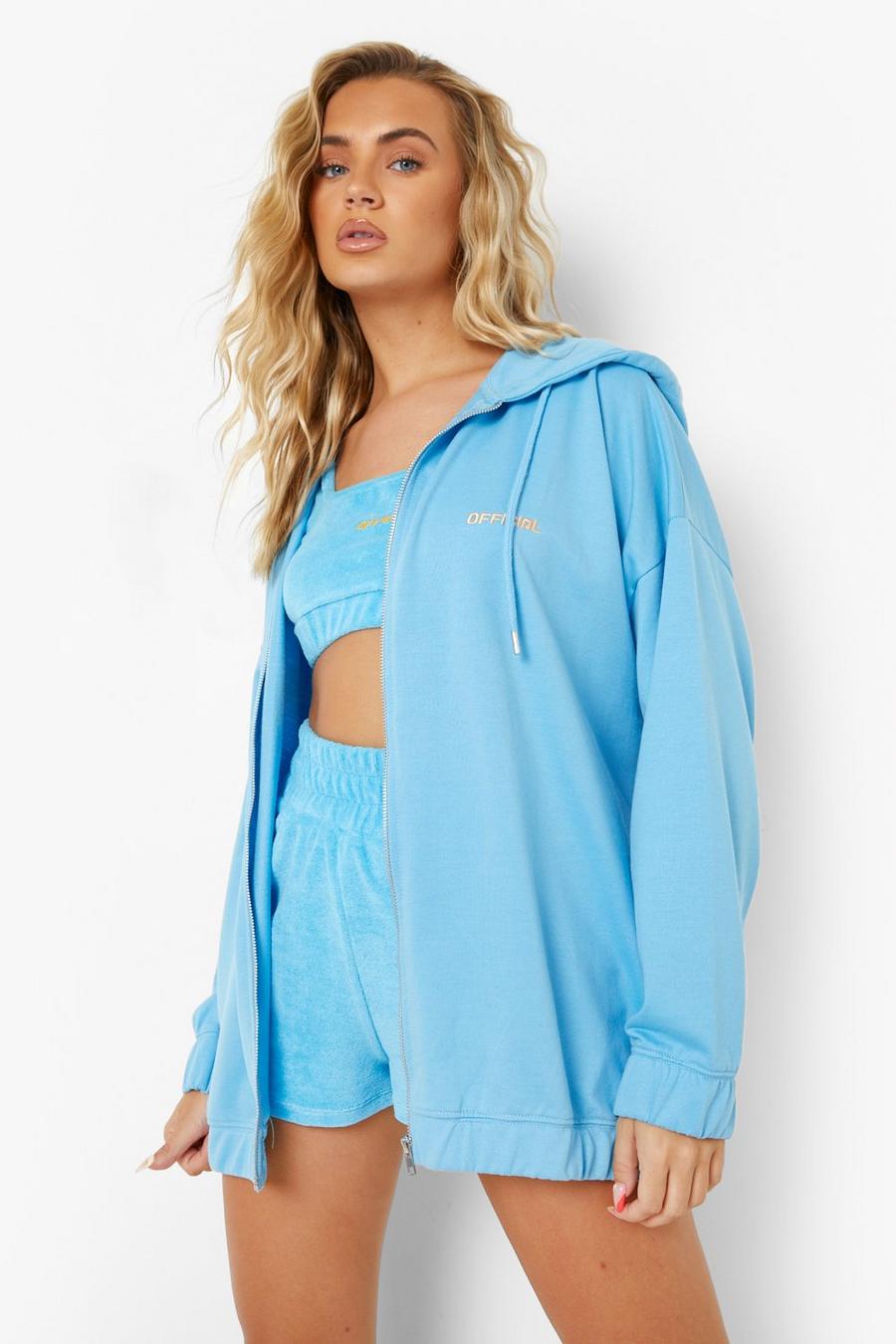Blue Official Oversized Zip Through Hoodie image number 1