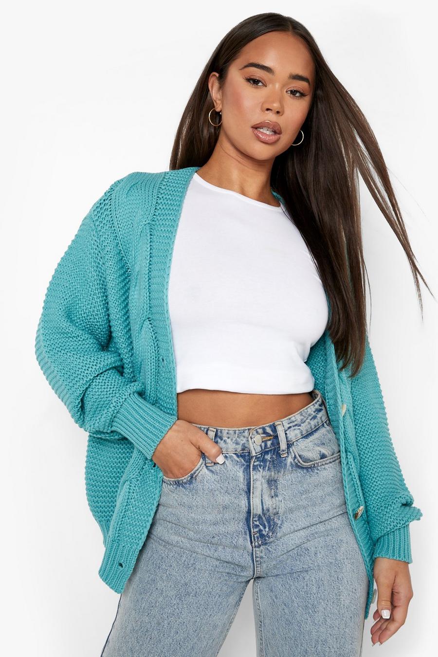 Teal Cable Midi Cardigan image number 1