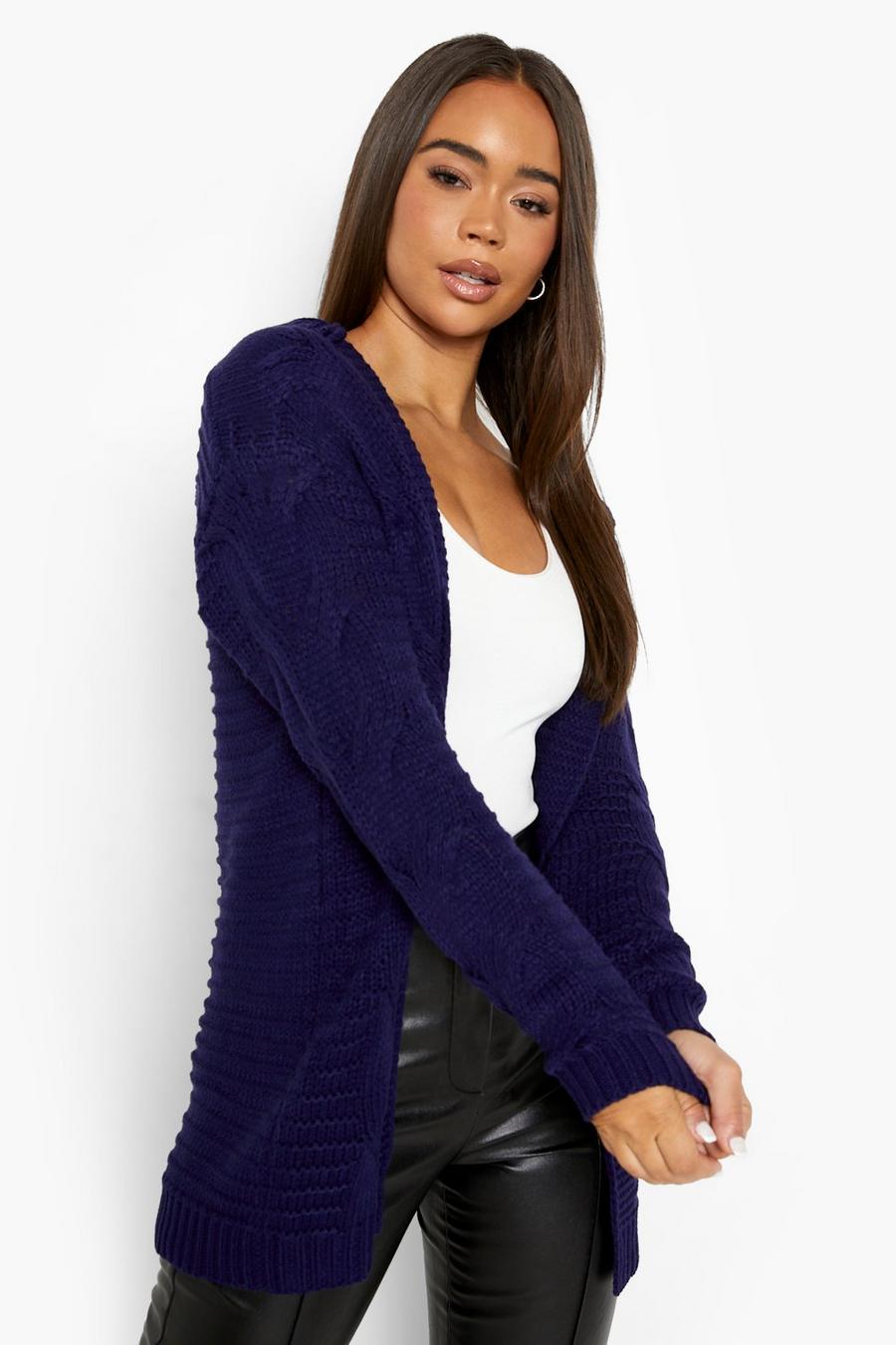 Navy Cable Midi Hoodie Cardigan image number 1