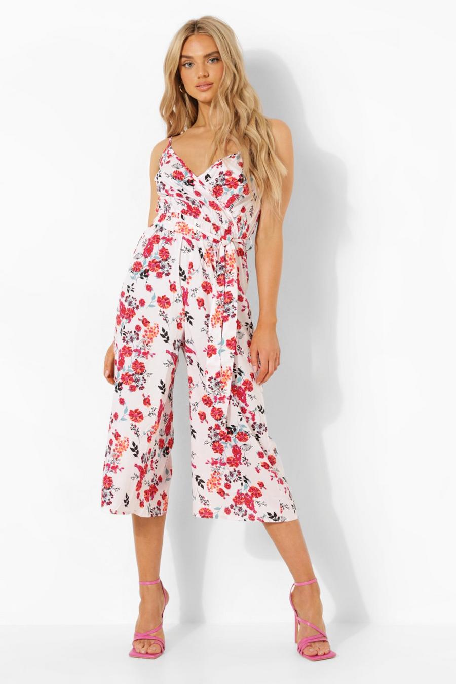 White bianco Floral Strappy Woven Culotte Jumpsuits image number 1