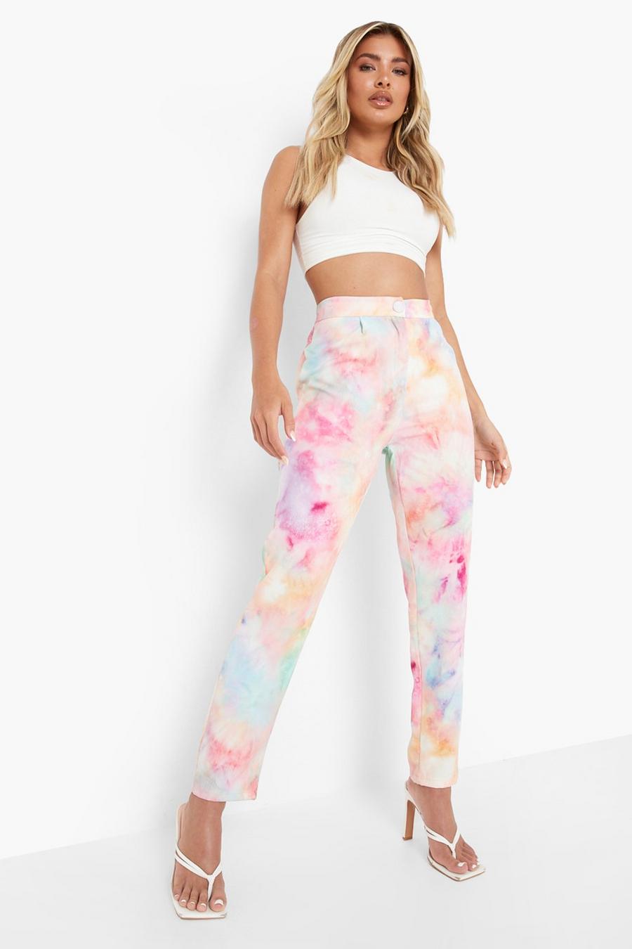 Pink Tie Dye Slim Fit Tailored Trousers image number 1