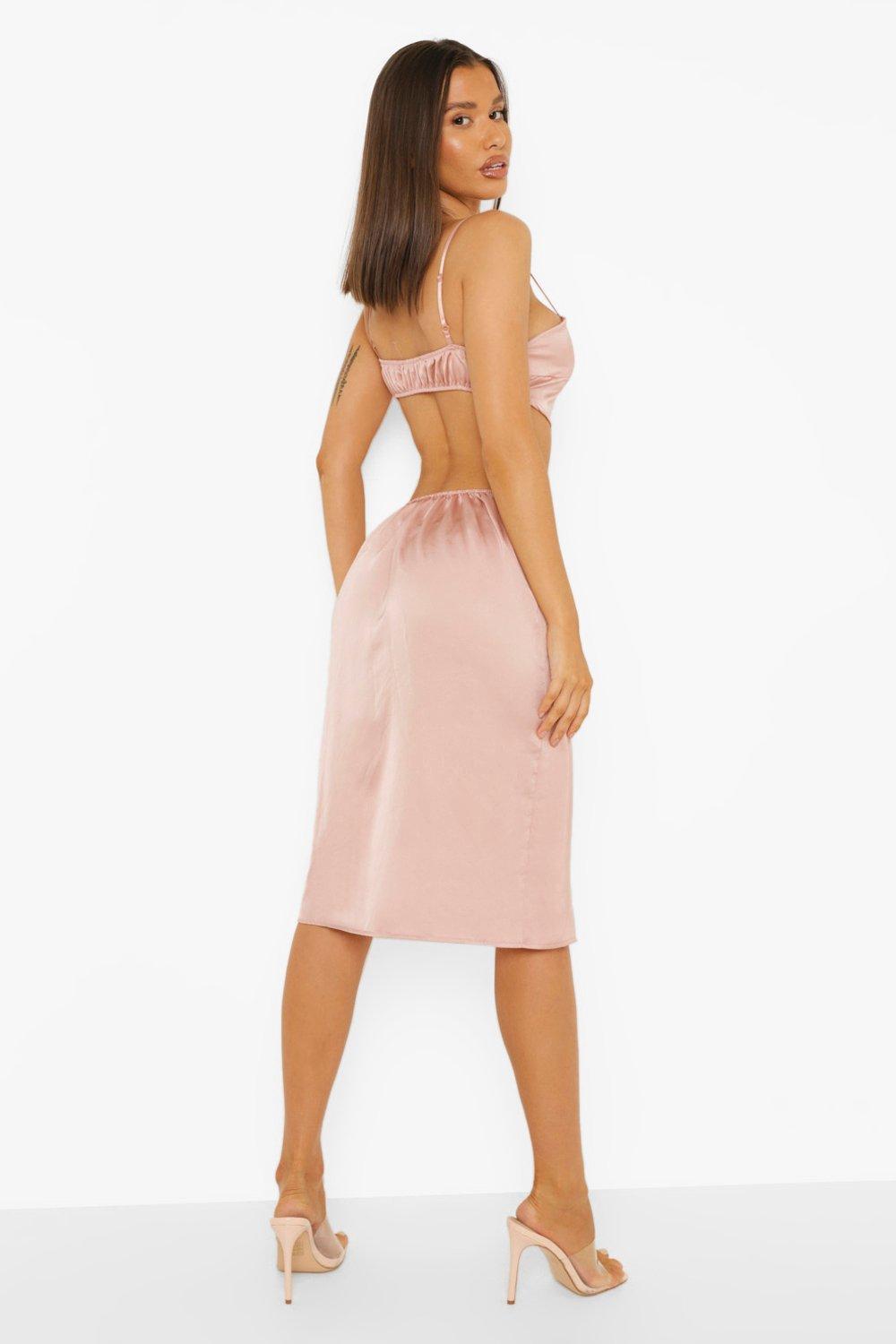 Satin Cut Out Midi Dress | boohoo USA