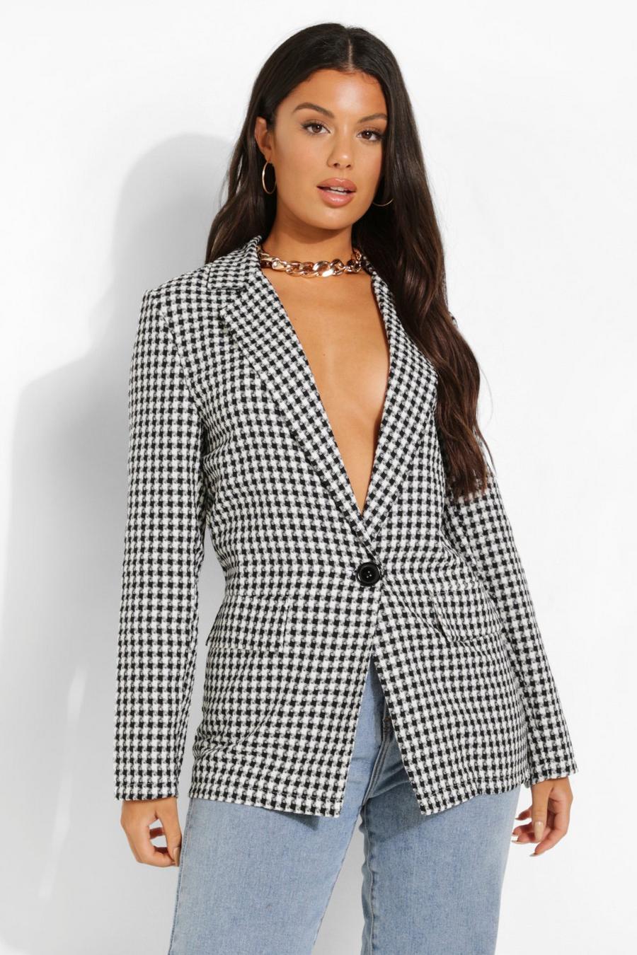 Black Dogtooth Check Tailored Blazer image number 1