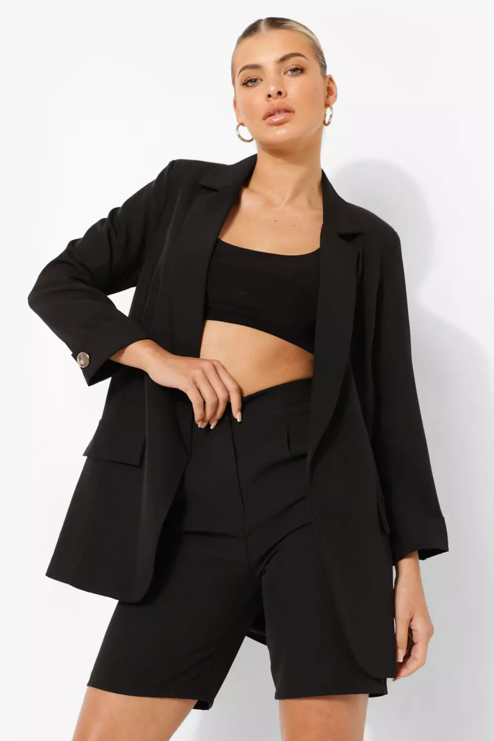 Black Turn Back Cuff Tailored Blazer alternative image