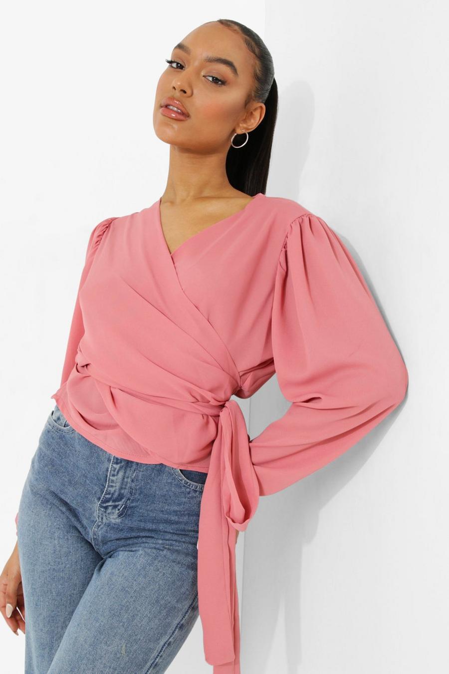 Rose Wrap Front Woven Blouse