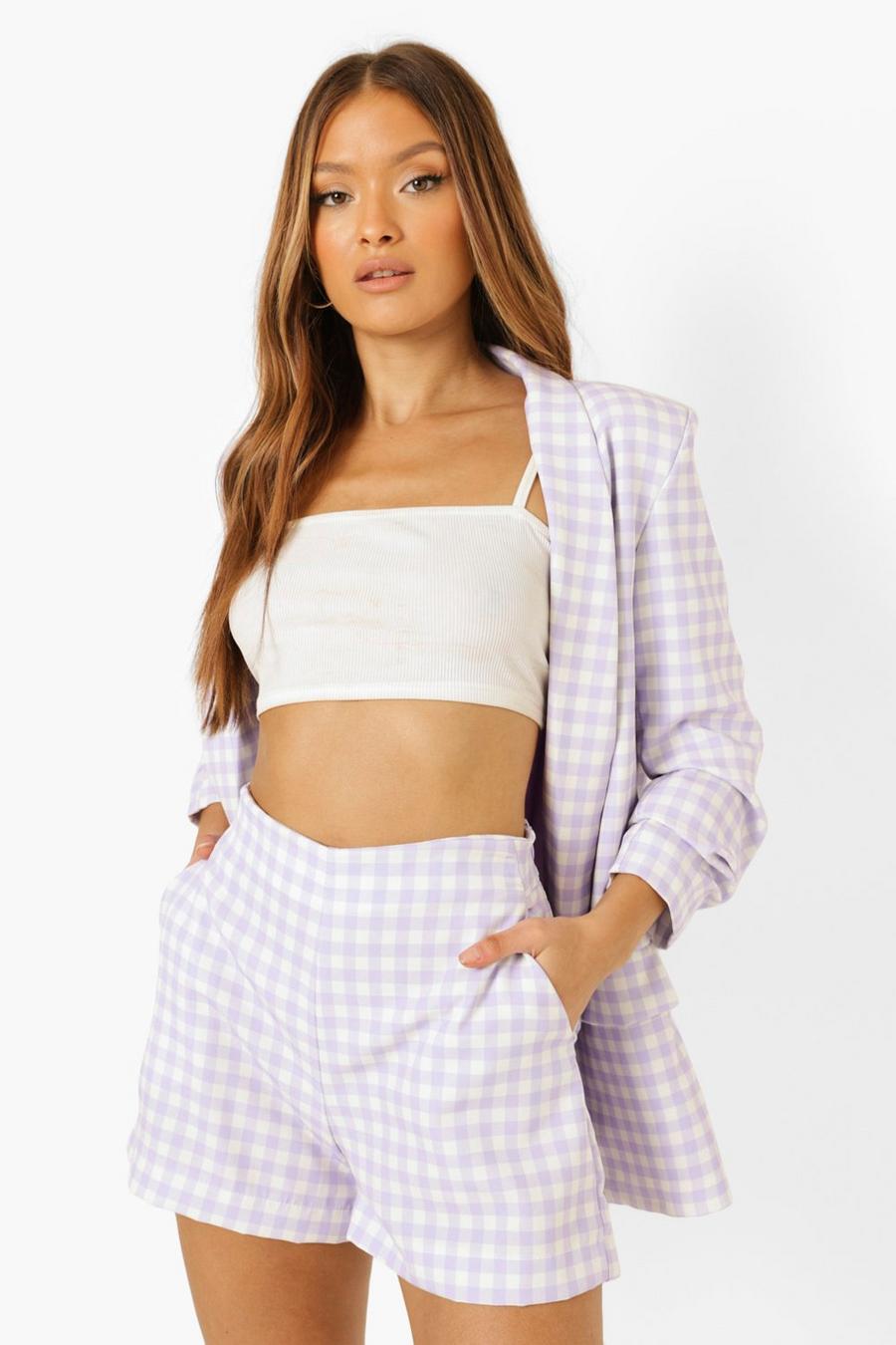 Lilac Getailleerde Gingham Shorts image number 1