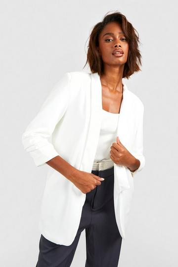 Ruched Sleeve Jersey Tailored Blazer ivory