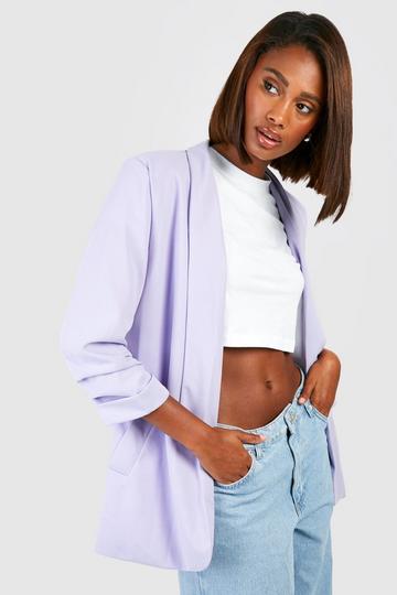 Ruched Sleeve Jersey Knit Tailored Blazer lilac