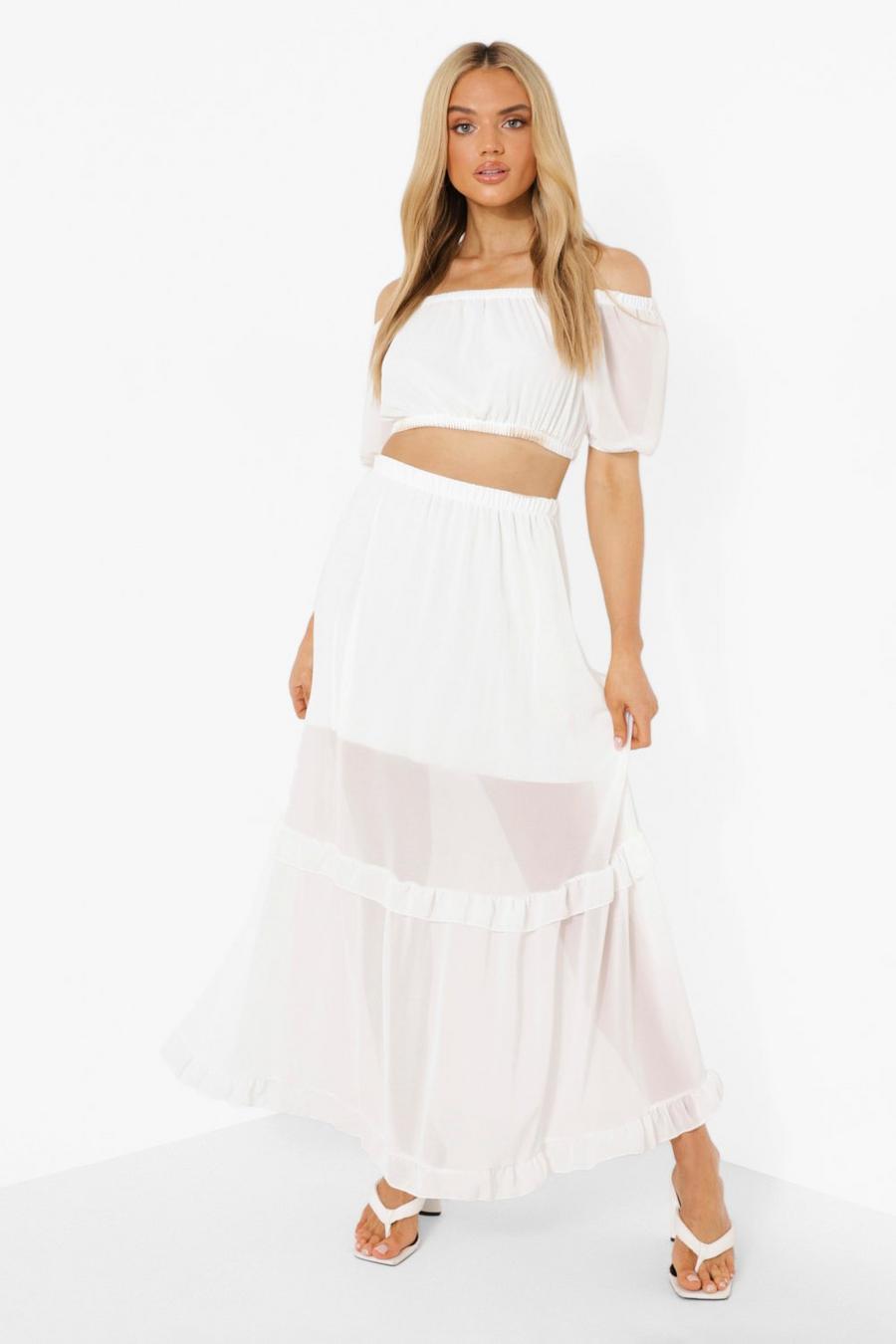 White Chiffon Crop & Maxi Skirt image number 1