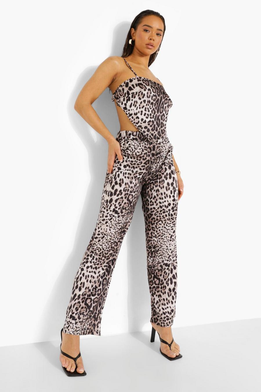 Pantalón de pernera ancha y top estilo pañuelo de leopardo, Leopard image number 1