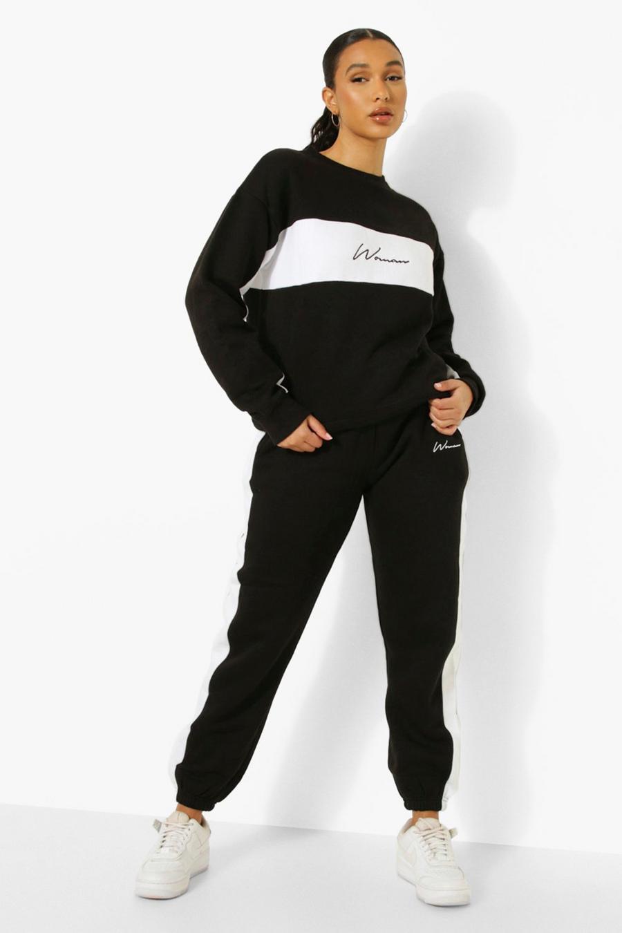 Black Woman Colour Block Sweater Tracksuit image number 1