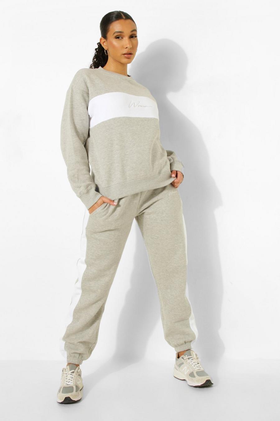 Grey marl Woman Color Block Sweater Tracksuit image number 1