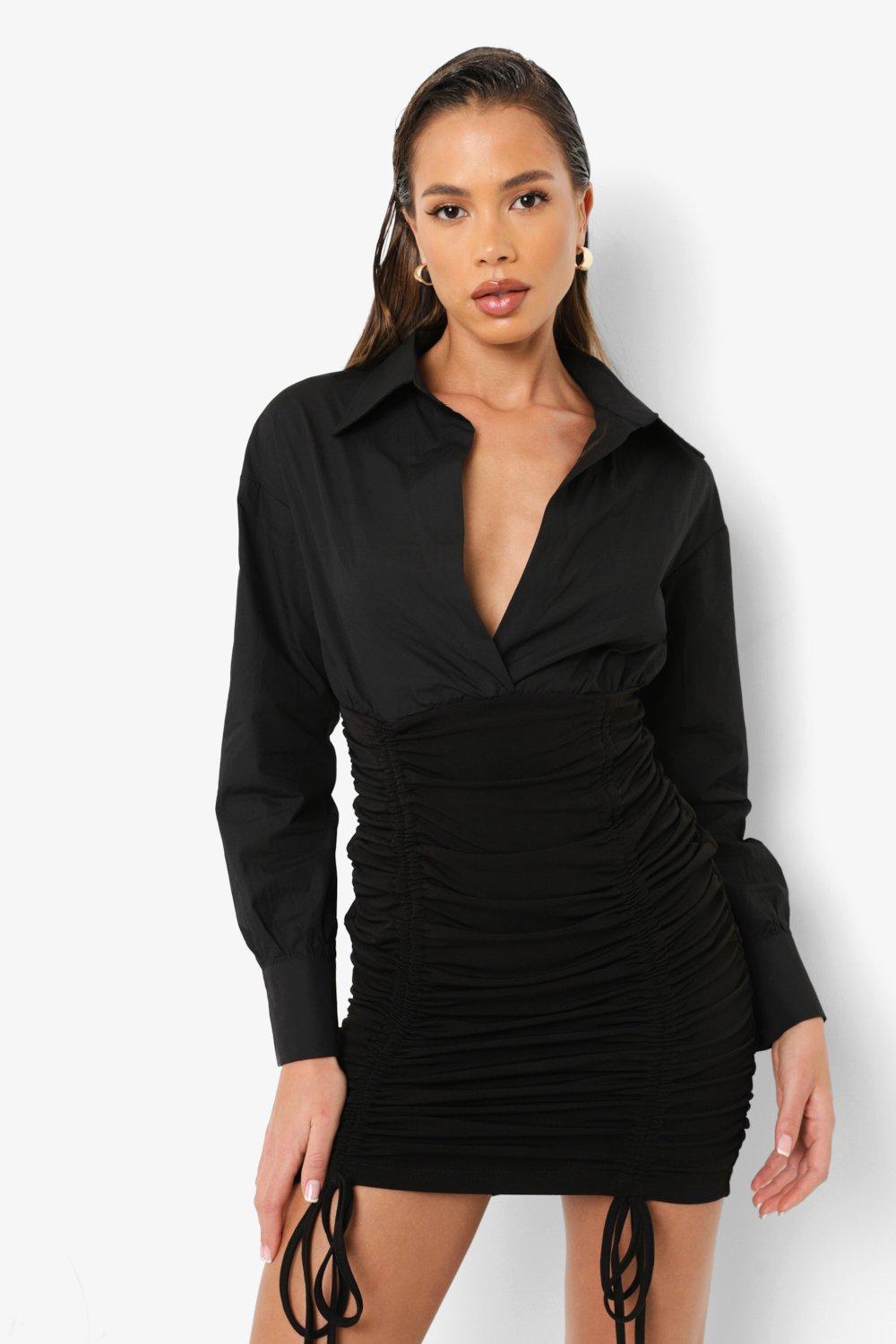 Ruched Front Shirt Dress