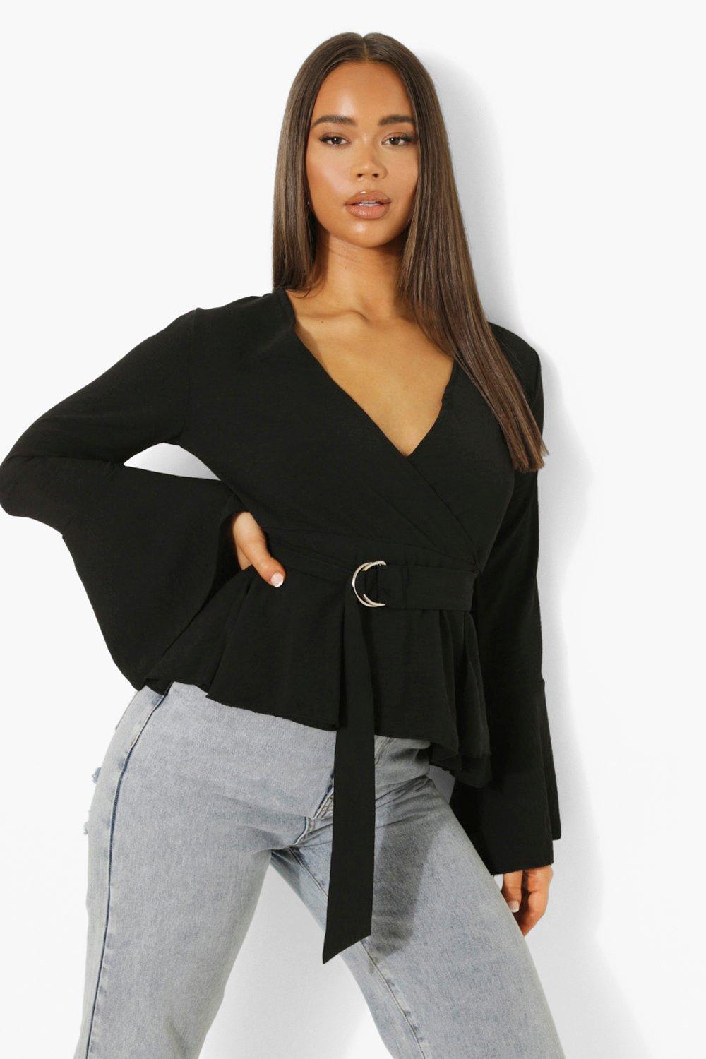 Black sales belted blouse