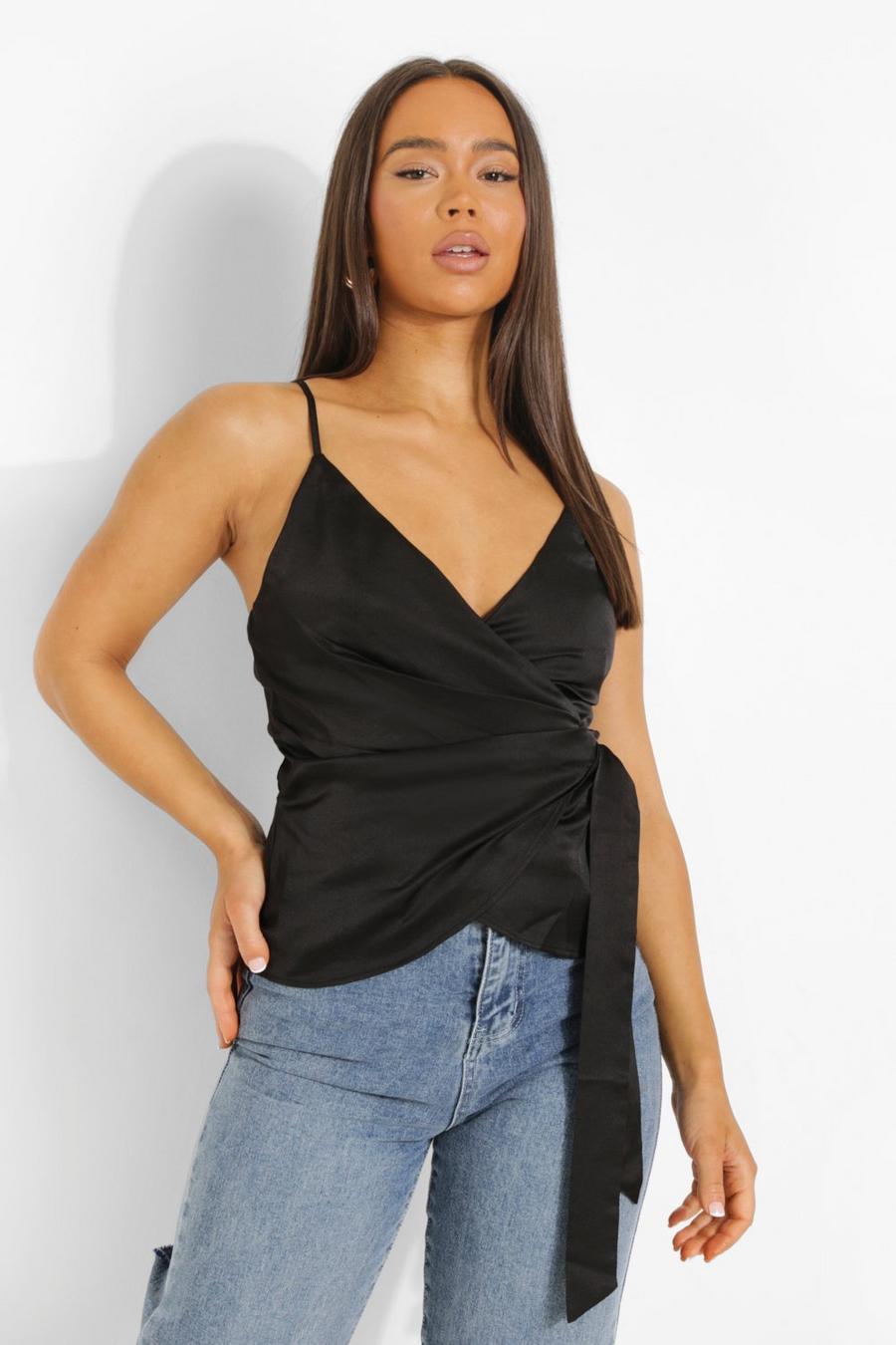 Black Satin Woven Wrap Camisole image number 1