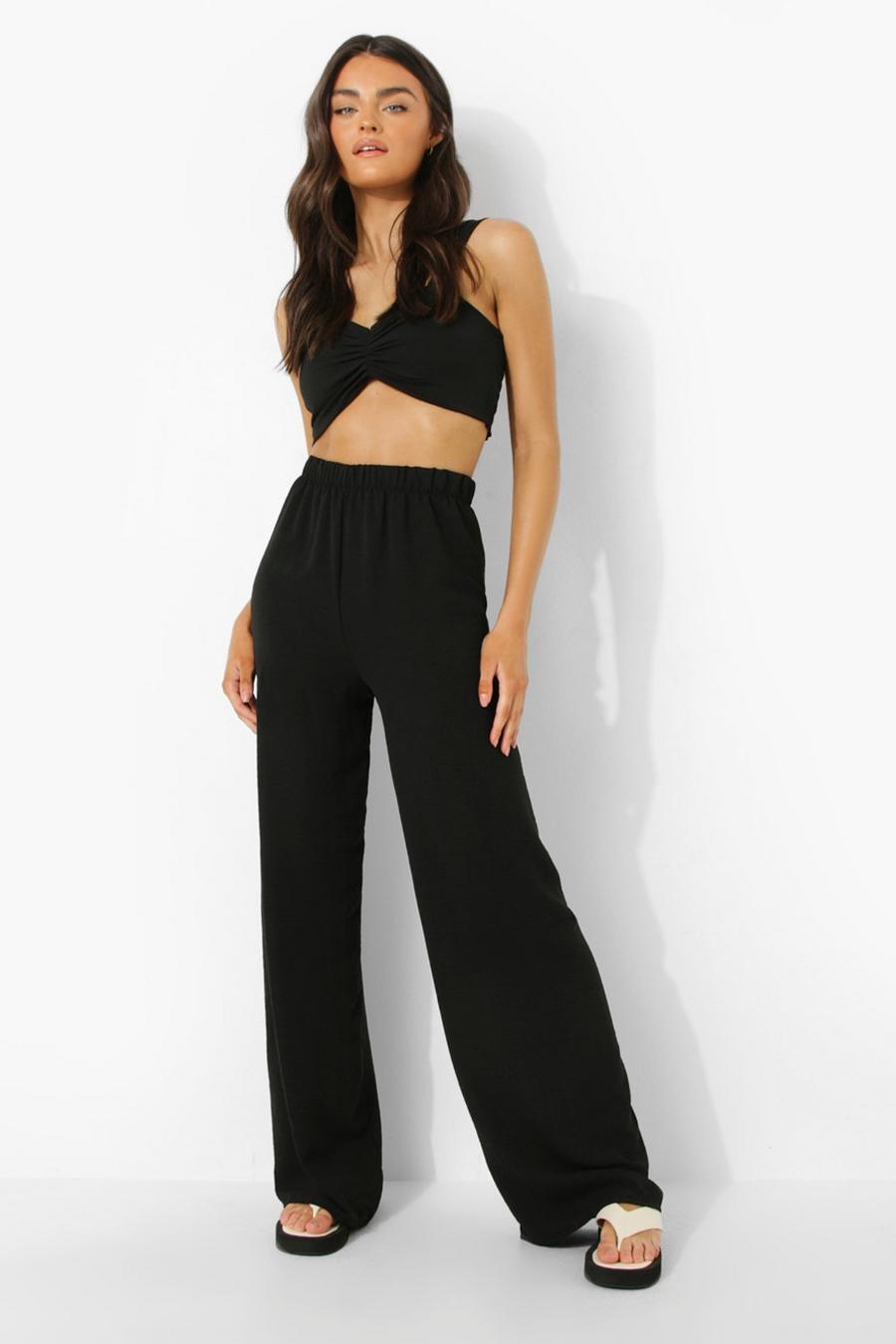 Black Bralette And Wide Leg Trousers image number 1