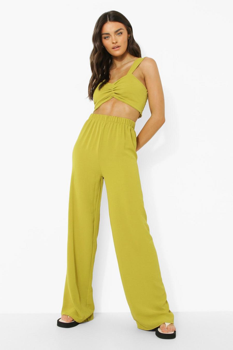 Olive Bralette And Wide Leg Trousers image number 1