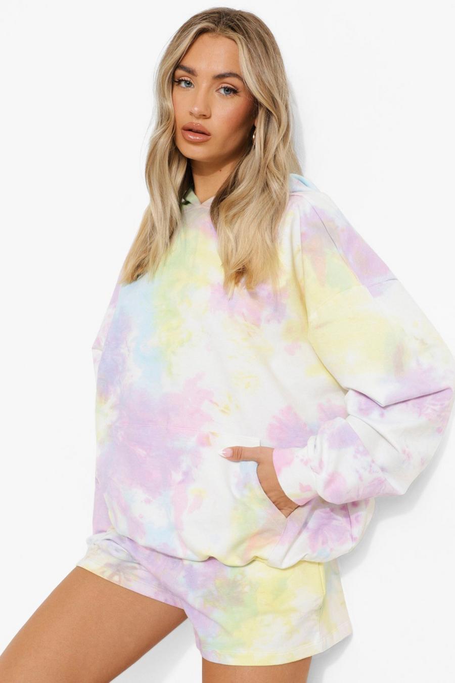 Sweat à capuche oversize pastel arc-en-ciel effet tie-dye, Multi image number 1